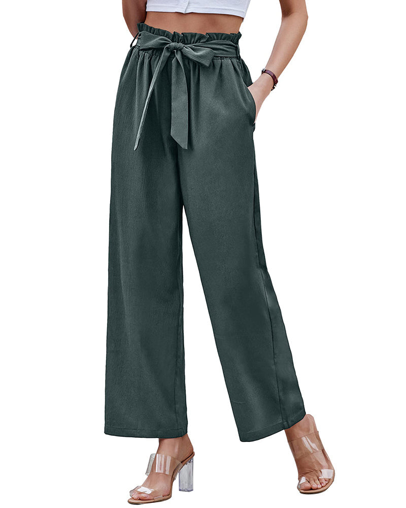 Women Long Lounge Pants with Pockets High Waisted Wide Leg Business Work Trousers Pant - Zeagoo- Navy Blue