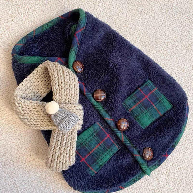 Plaid Coral Fleece Dog Vest Warm Soft Two-Leg Pet Jacket