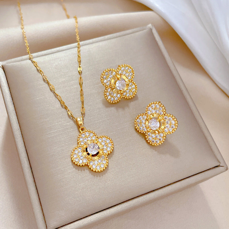 Flash Diamond Tassel Luxury Dress Accessories Dinner Clavicle Necklace Earring - picture color