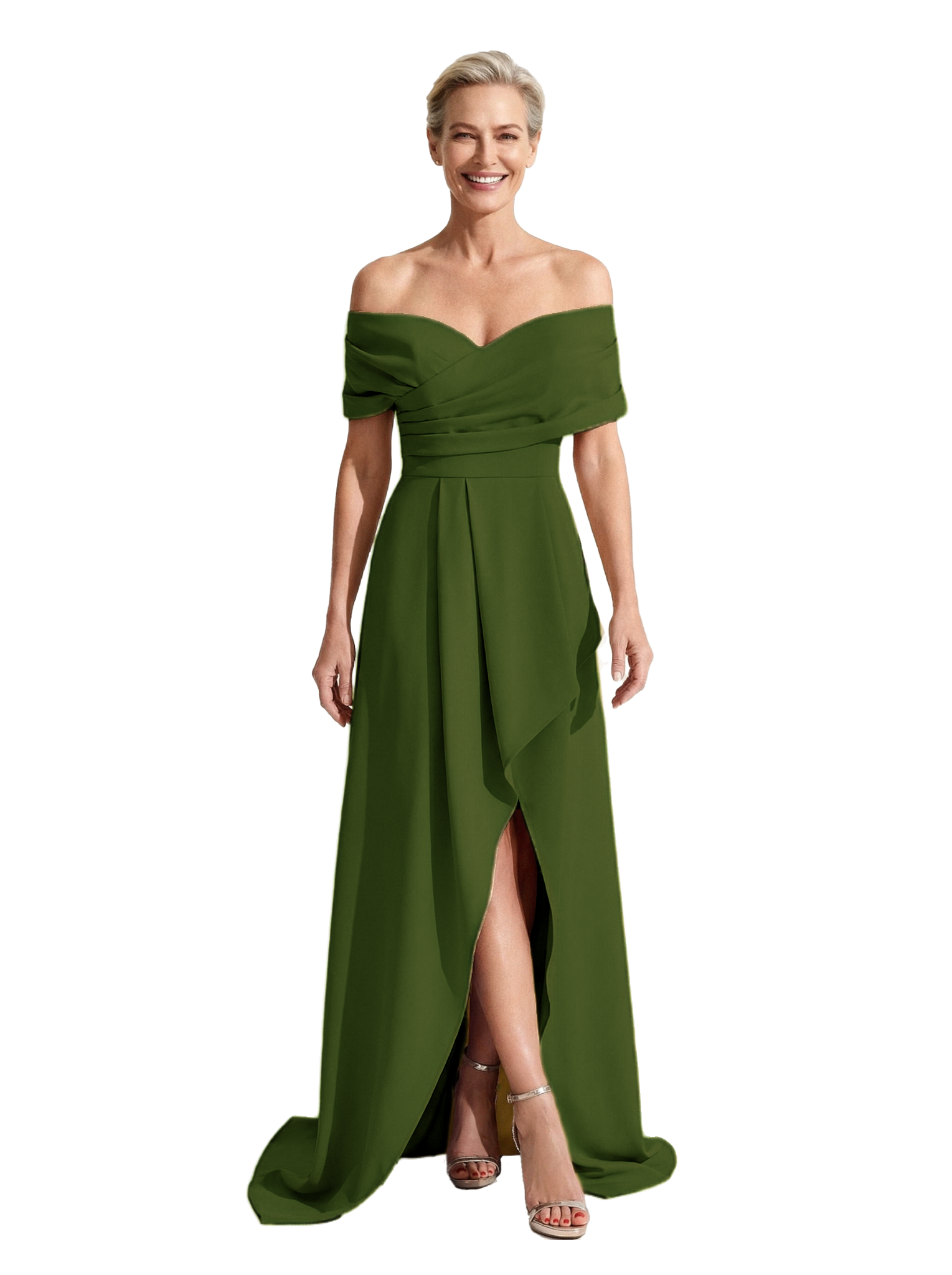 Chicsew Mother of The Bride Dress Gorgeous Off Shoulder Sleeveless Crepe High-Low Maxi Gown