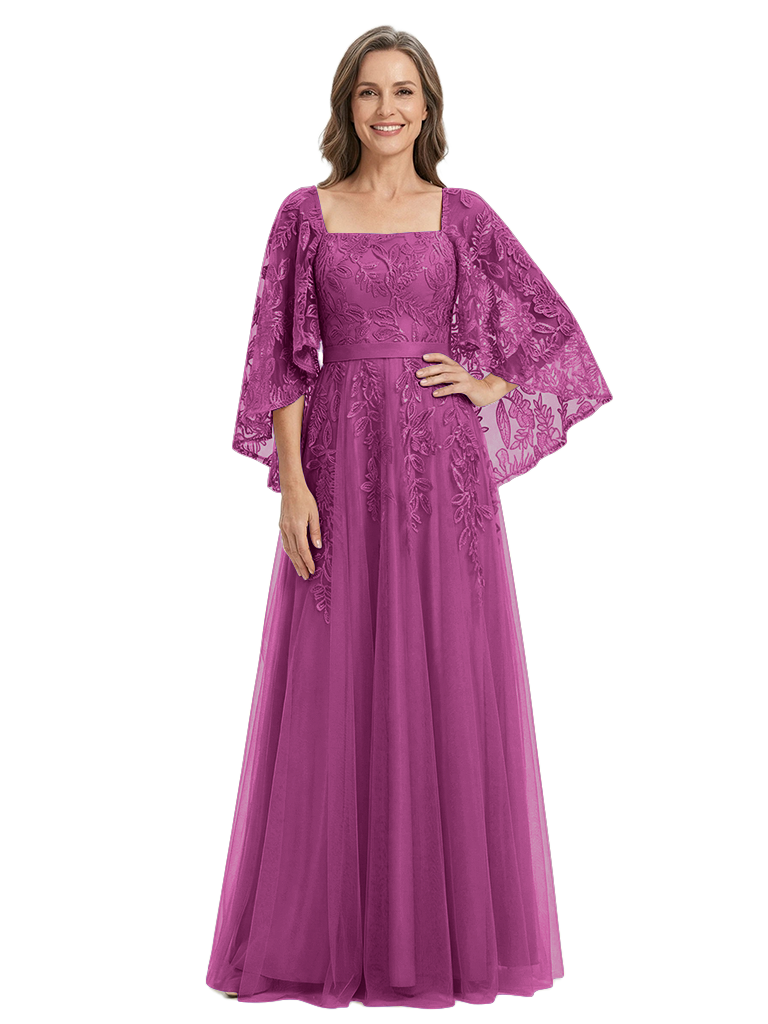 ChicSew Unique Lace Mother Of The Bride Dress With Flutter Cape Sleeves