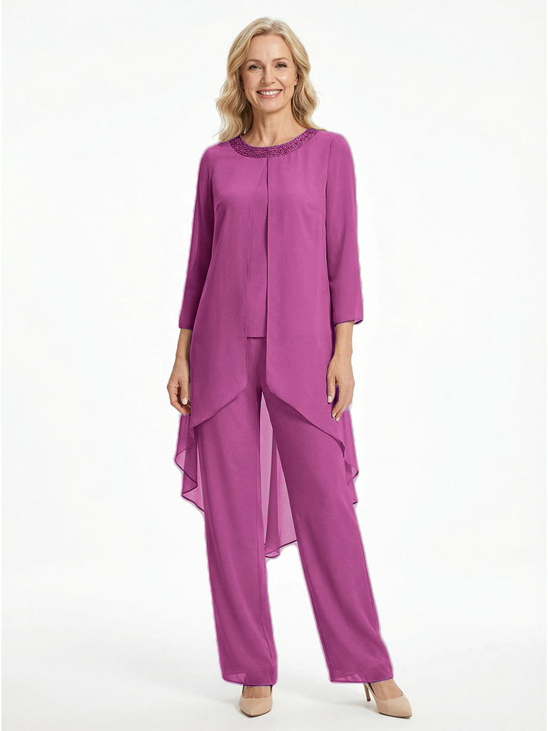 ChicSew Elegant Chiffon Long Sleeves Pant Suit For Mother Of The Bride With Jacket
