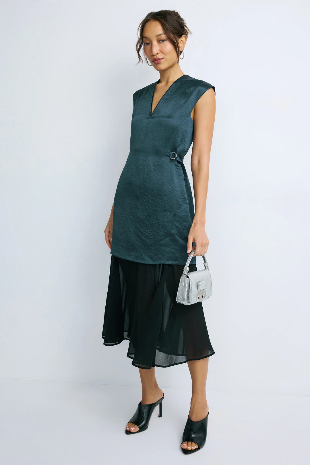 . Phillip Lim Satin Chiffon Combo Dress Blue-black