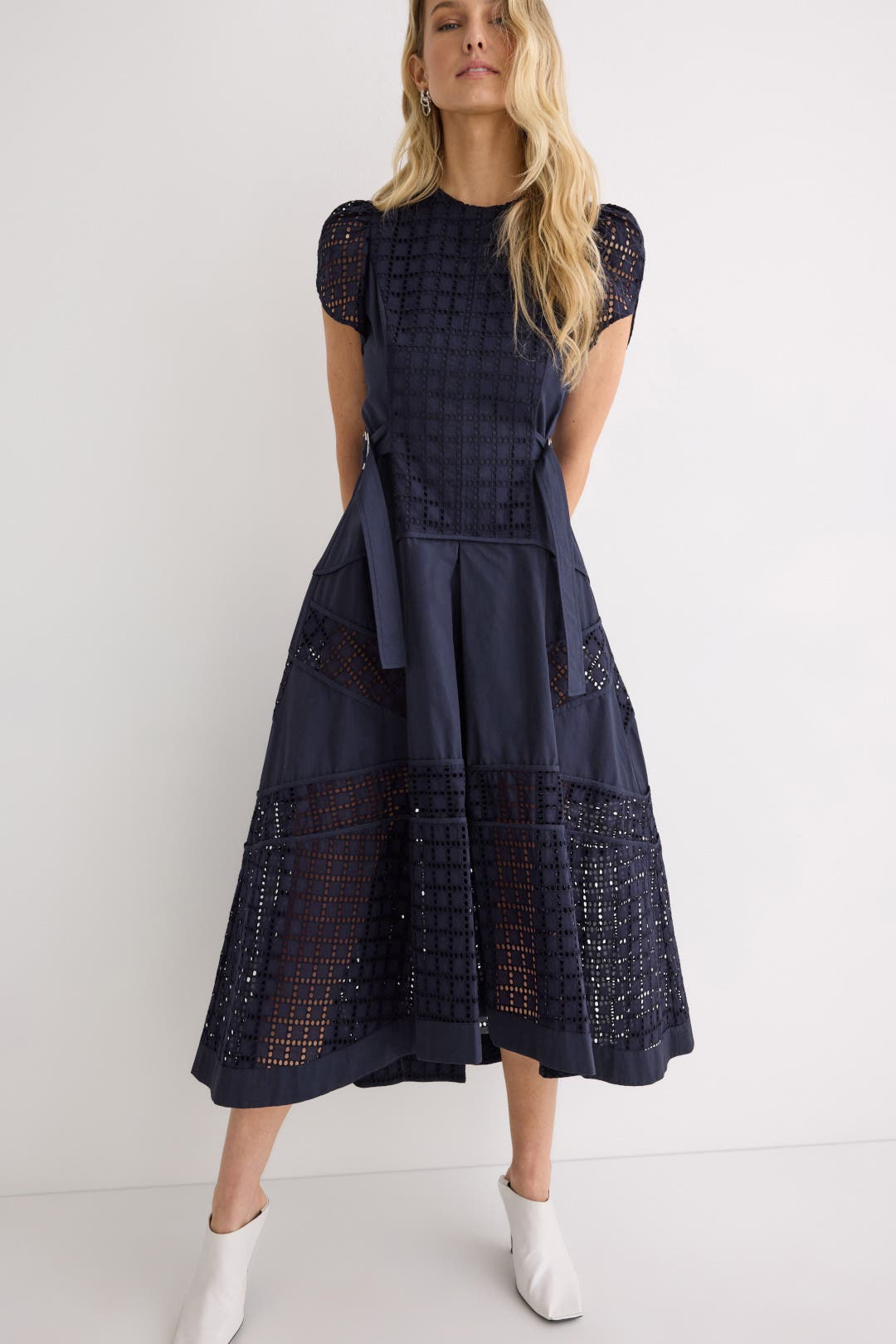 . Phillip Lim Broderie Anglaise Grid Tulip Dress Blue