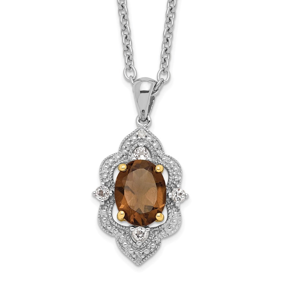 Sterling Silver Brilliant Gemstones With K Accent Rhodium-Plated Smoky Quartz And White Topaz Diamond Inch Necklace Extender