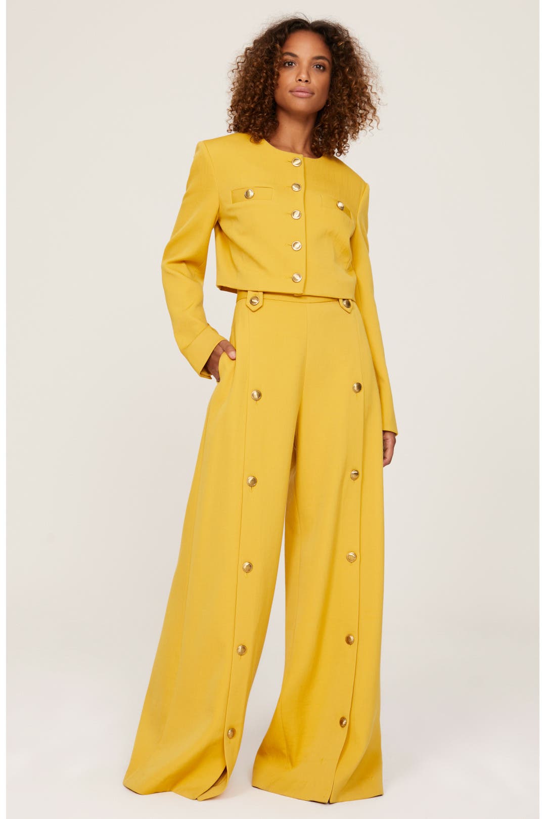 Rosetta Getty Cropped Crewneck Jacket Yellow