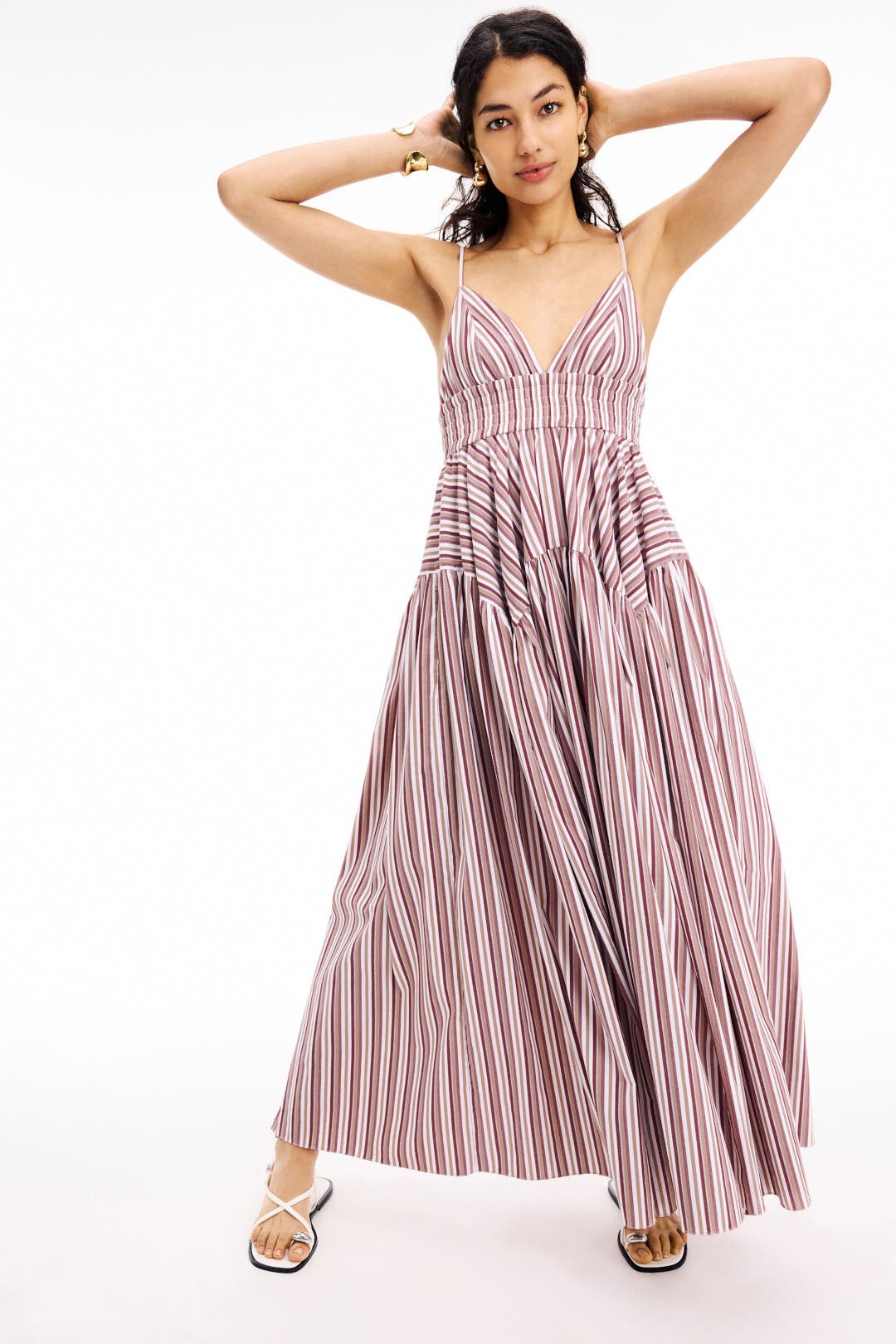 Rosetta Getty Gathered Peplum Camisole Dress Red-white-print
