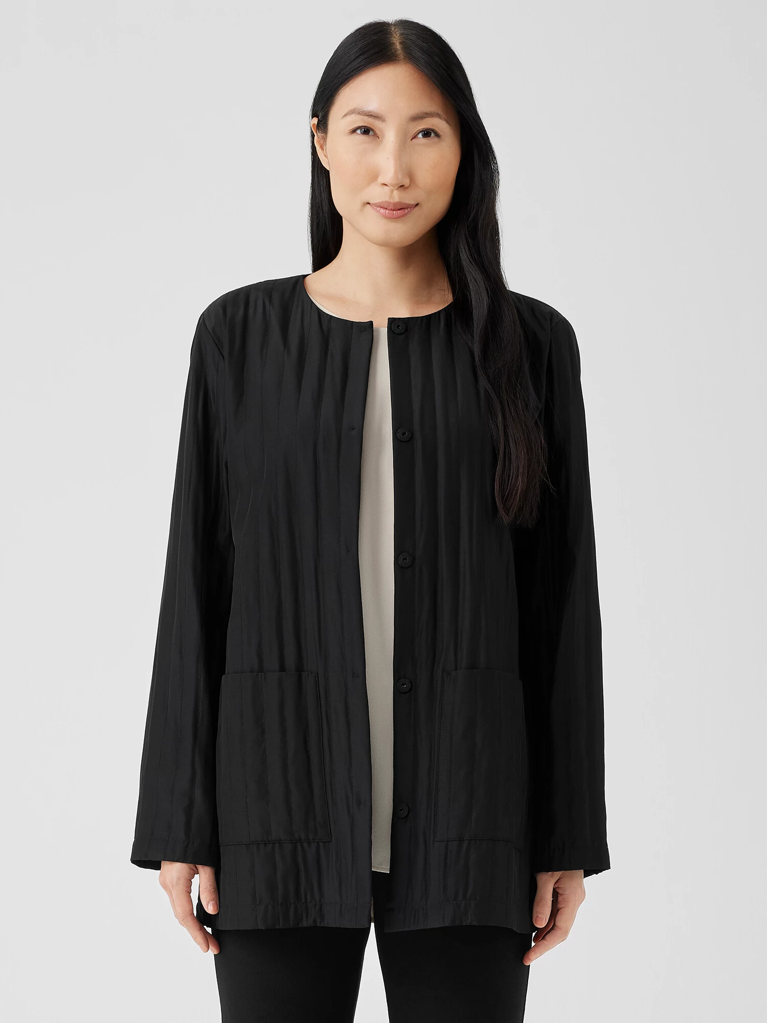 Silk Habutai Quilted Round Neck Jacket