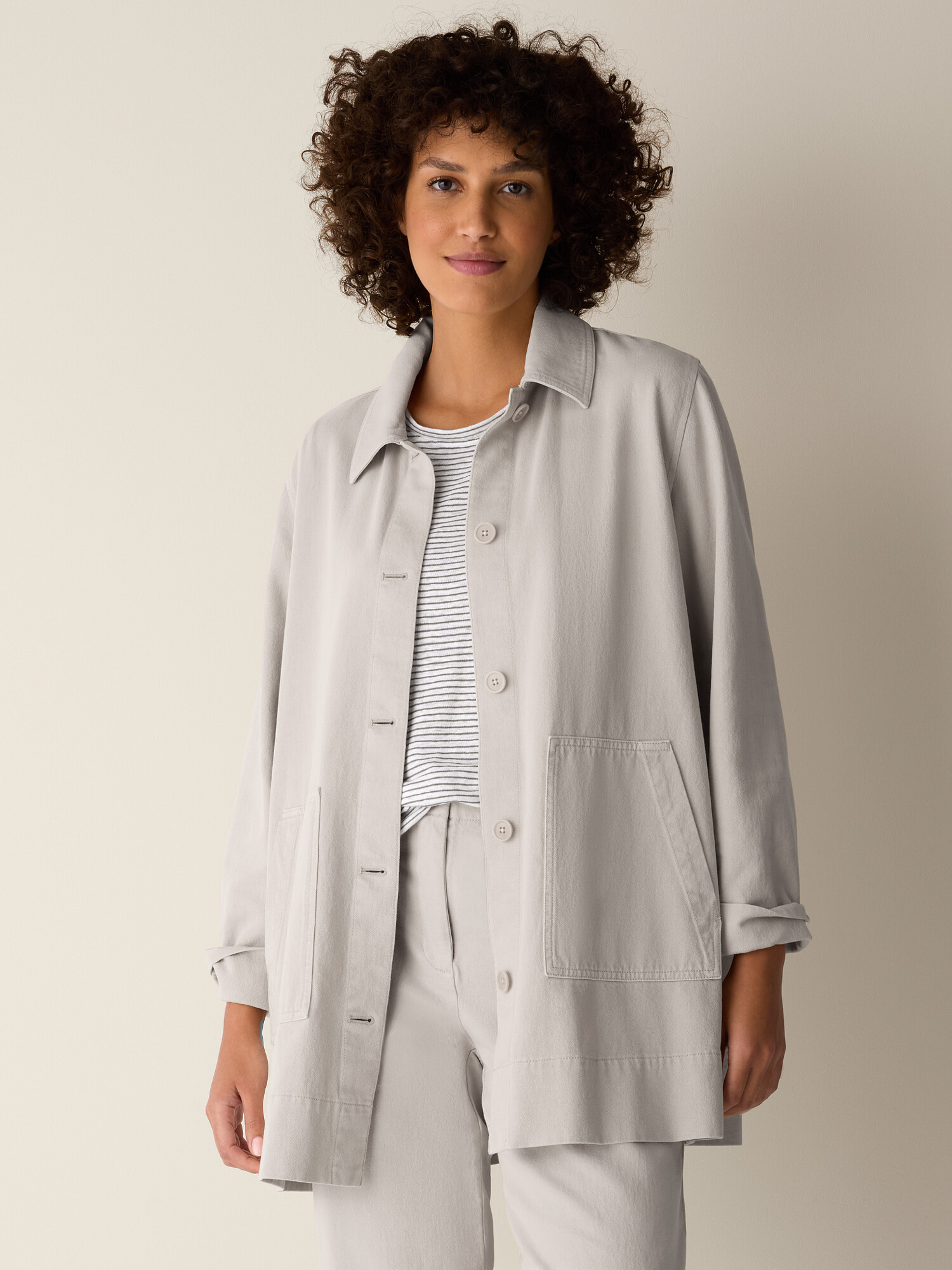 Garment-Dyed Utility Cotton Classic Collar Long Jacket