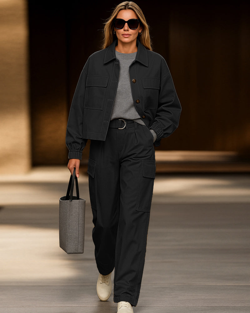 Modern Utility Cargo Jacket Pants Set