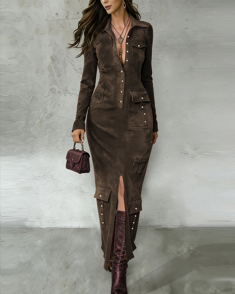 Vintage Designer Suede Bodycon Dress