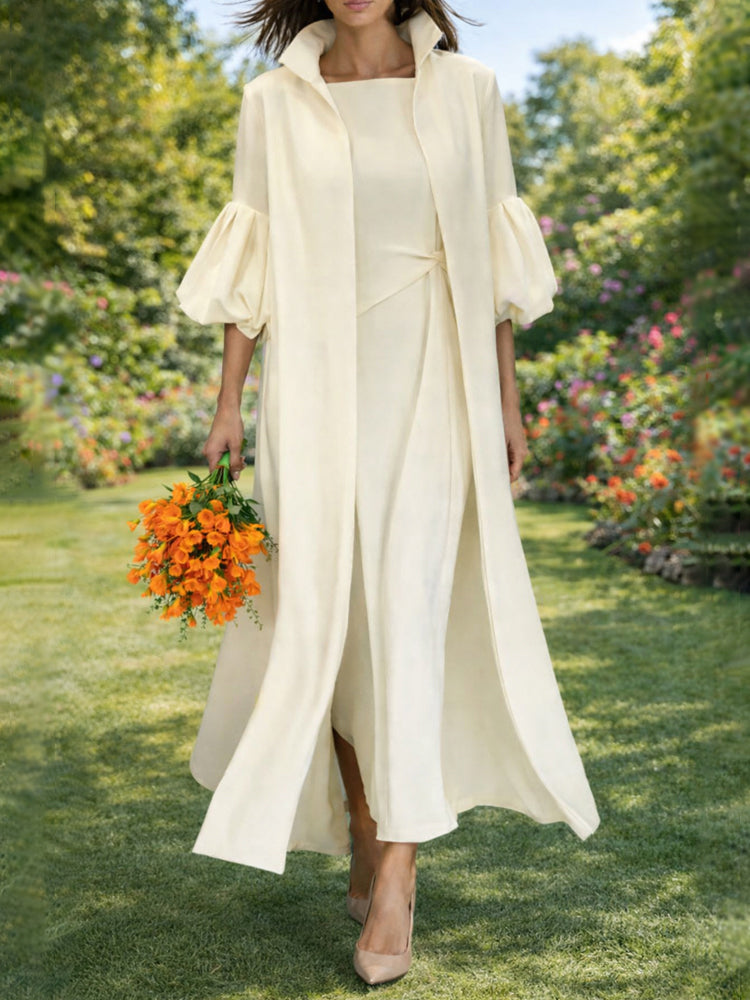 Vacation Vibes Lantern Sleeve Cardigan and Sleeveless Dress Set