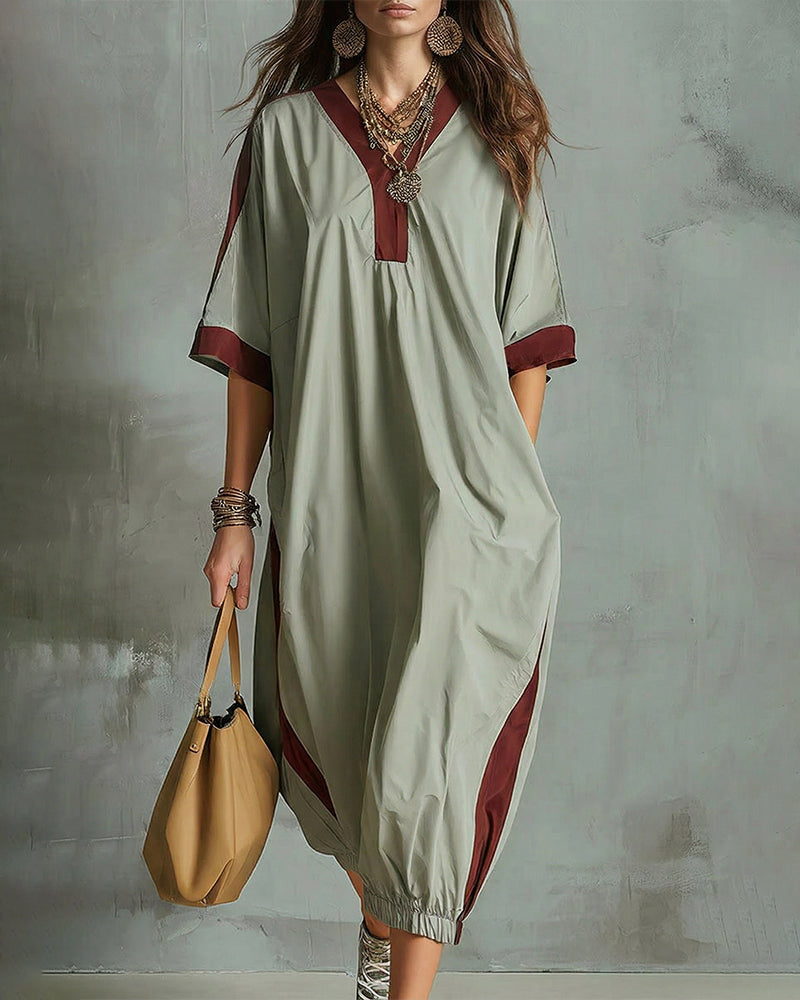 Zeagoo Casual Sporty Style Contrast Trim Elastic Hem Midi Dress for Women Casual Elegant Summer Work Brunch