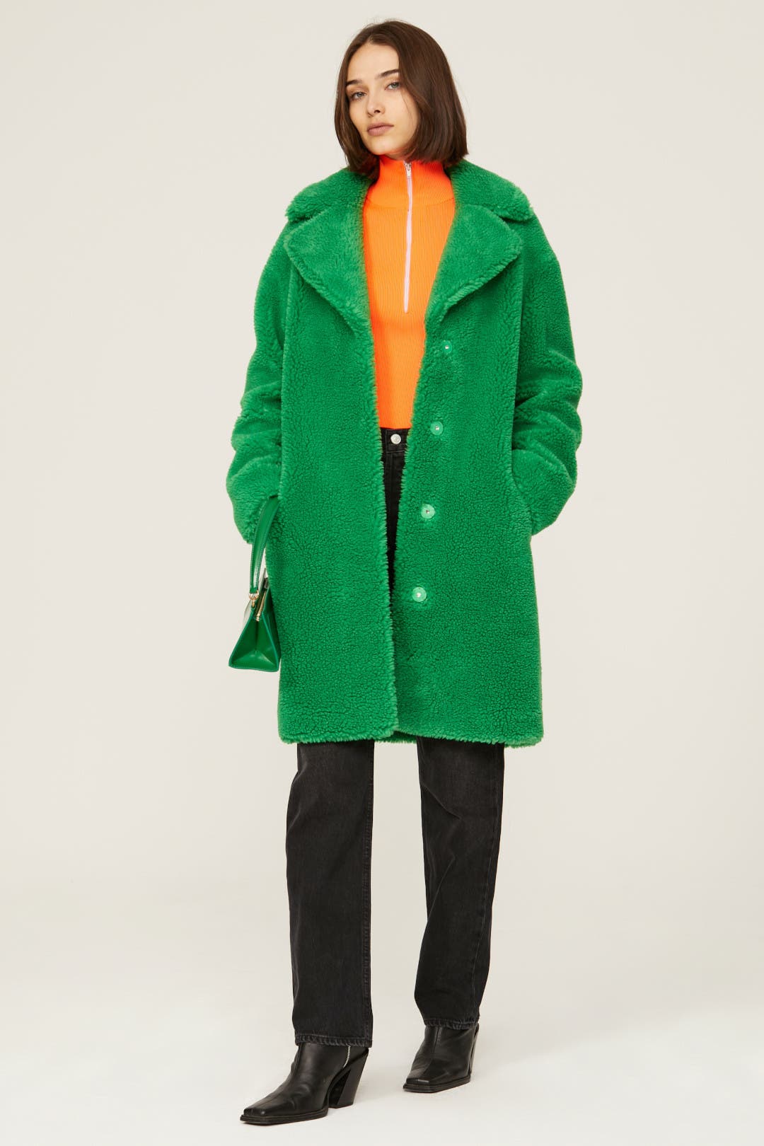 Stand Studio Green Camille Faux Fur Coat Green