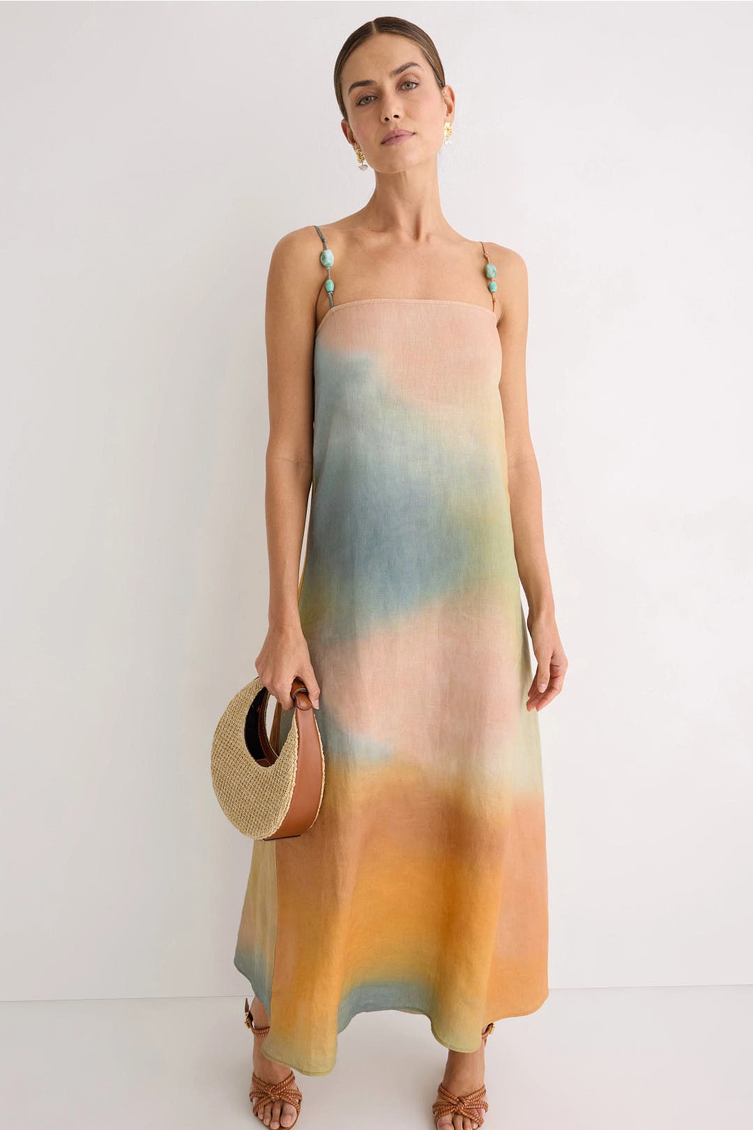 Staud Laura Linen Dress Multicolored-pink-print