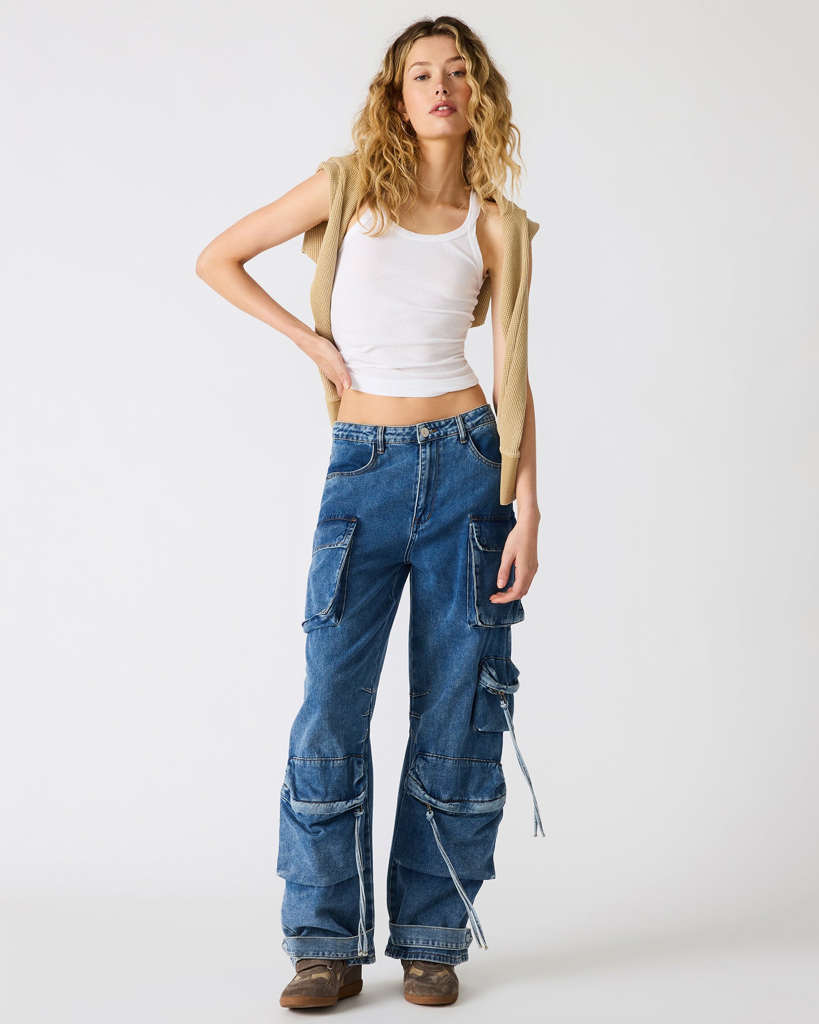 Steve Madden Women's Duo Medium Pant Wide Leg Bottoms - Denim Multi - Size Small - CottonFaux Leather