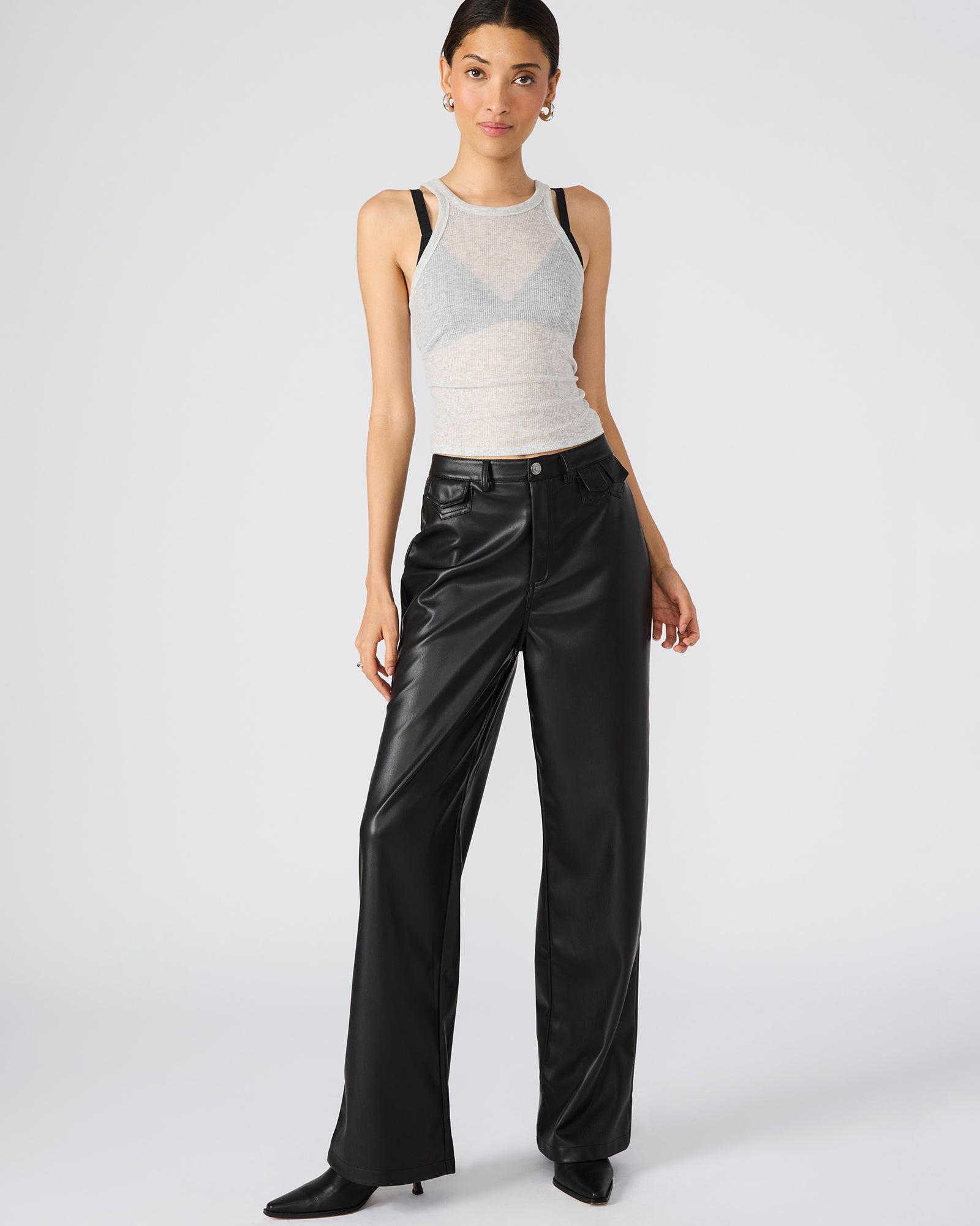 Steve Madden Women's Geraldine Pant Faux Leather Bottoms - Black - Size