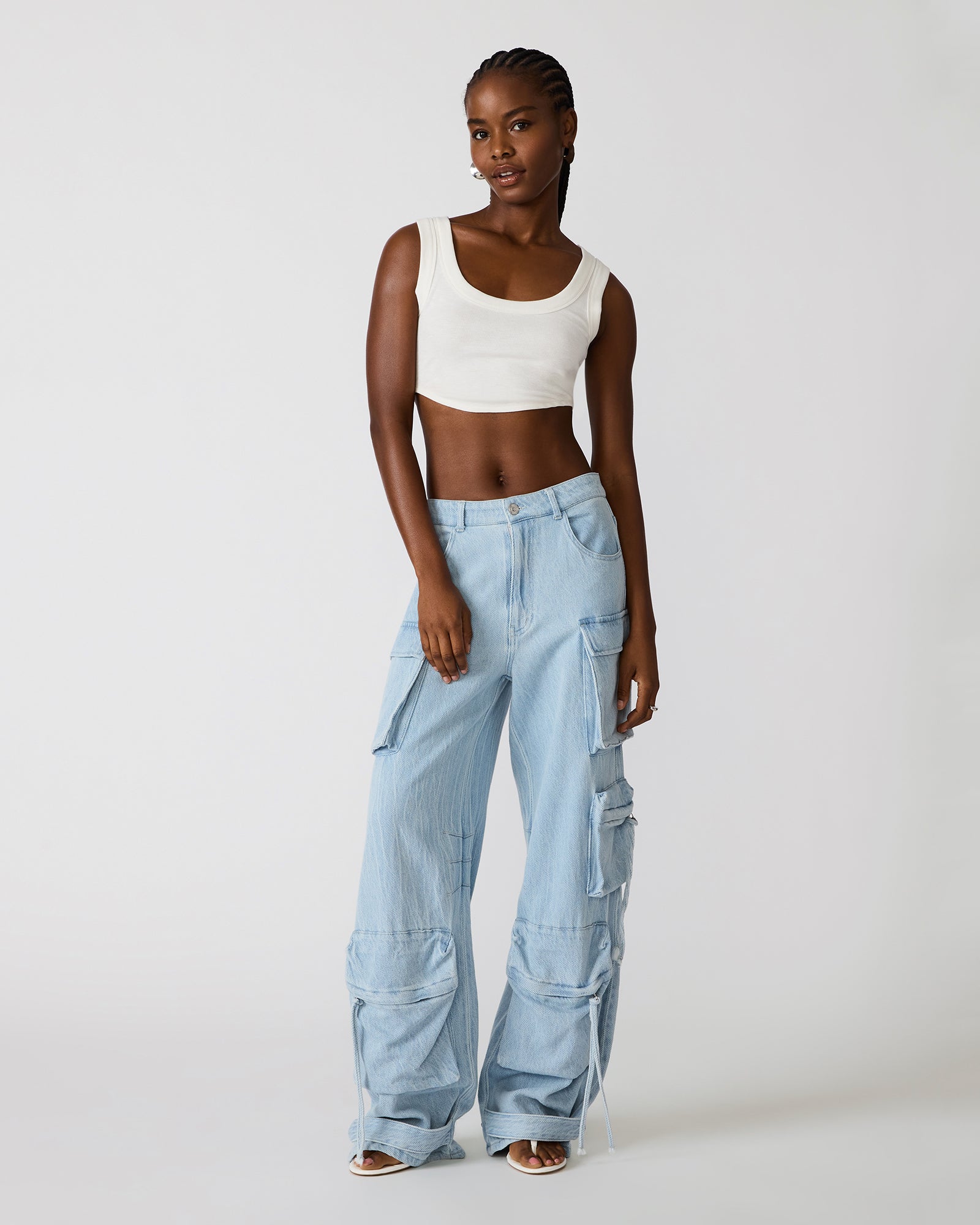 Steve Madden Women's Duo Pant Denim Wide Leg Bottoms - Faded Blue - Size - CottonFaux Leather