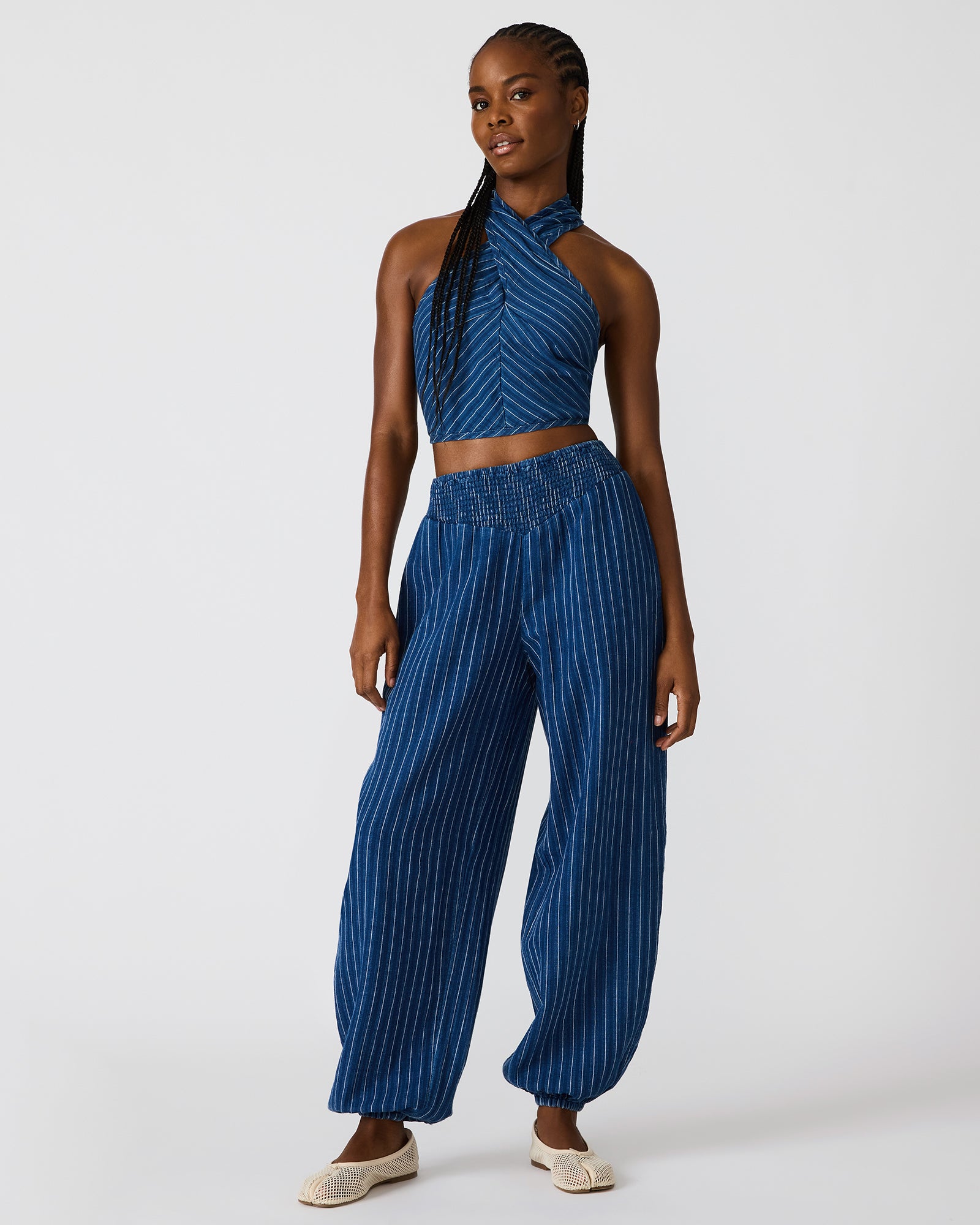 Steve Madden Women's Tillie Pant Ruched Sets - Mixed Indigo - Size - CottonLinen
