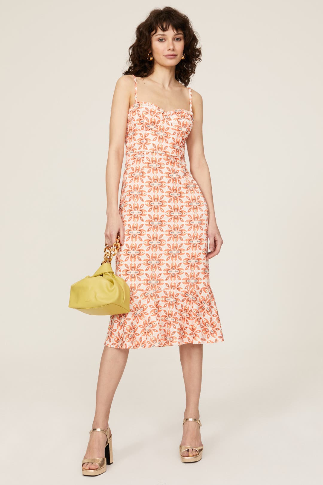 Slate & Willow Printed Ruffle Hem Dress Orange-print