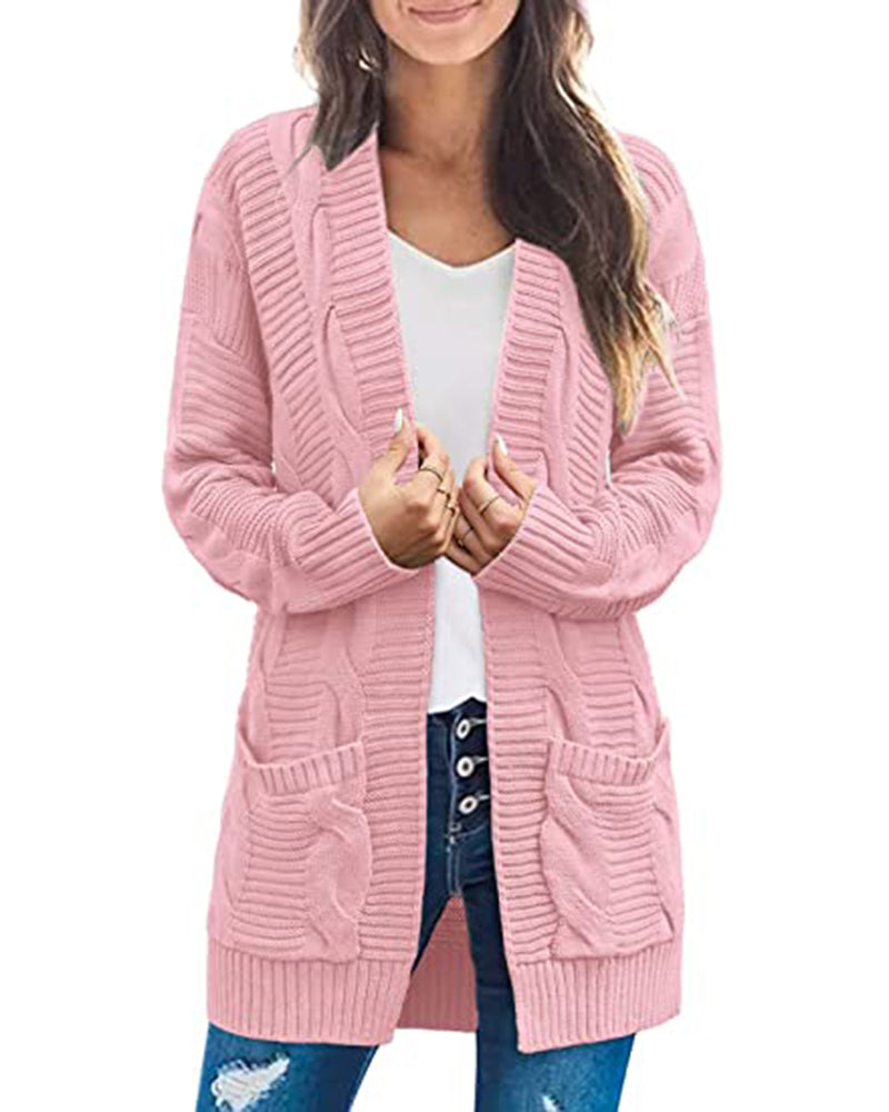 Open Front Knit Cardigan Sweater - Pink M