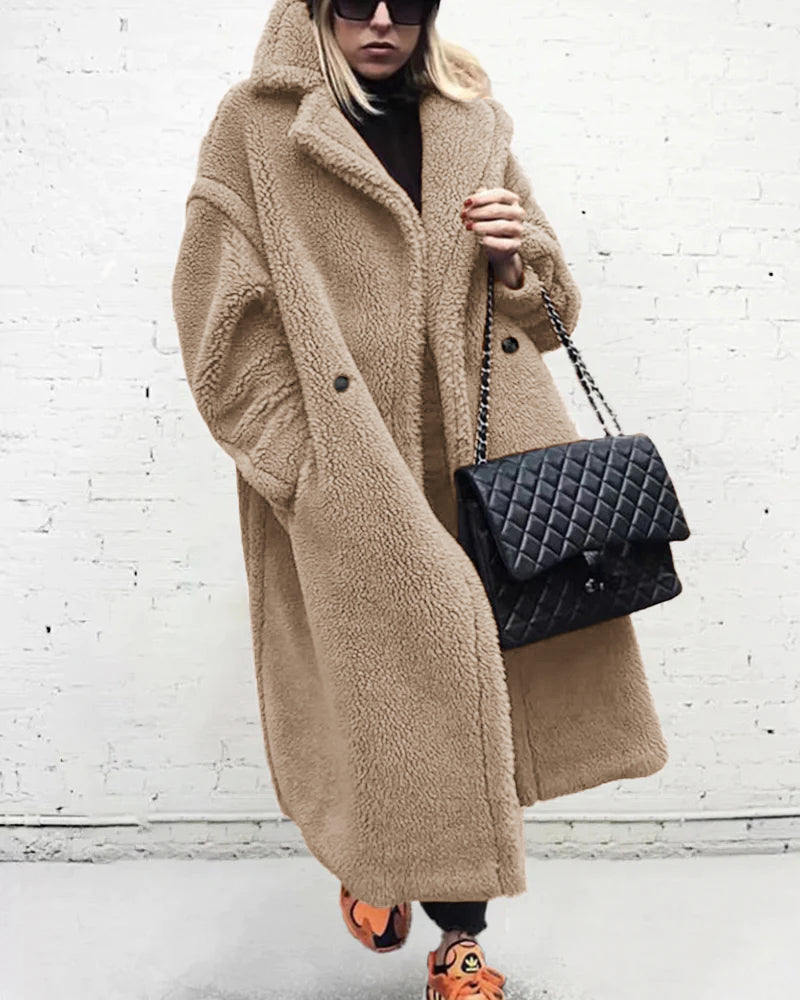 Loose Lamb-wool Coat Teddy Fur Lapel Mid-length Plush Coat - Apricot M