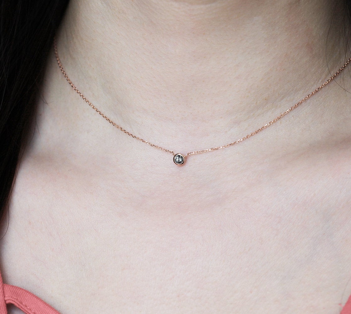 Salt & Pepper Diamond Bezel Necklace with Gold Chain - k rose gold mm