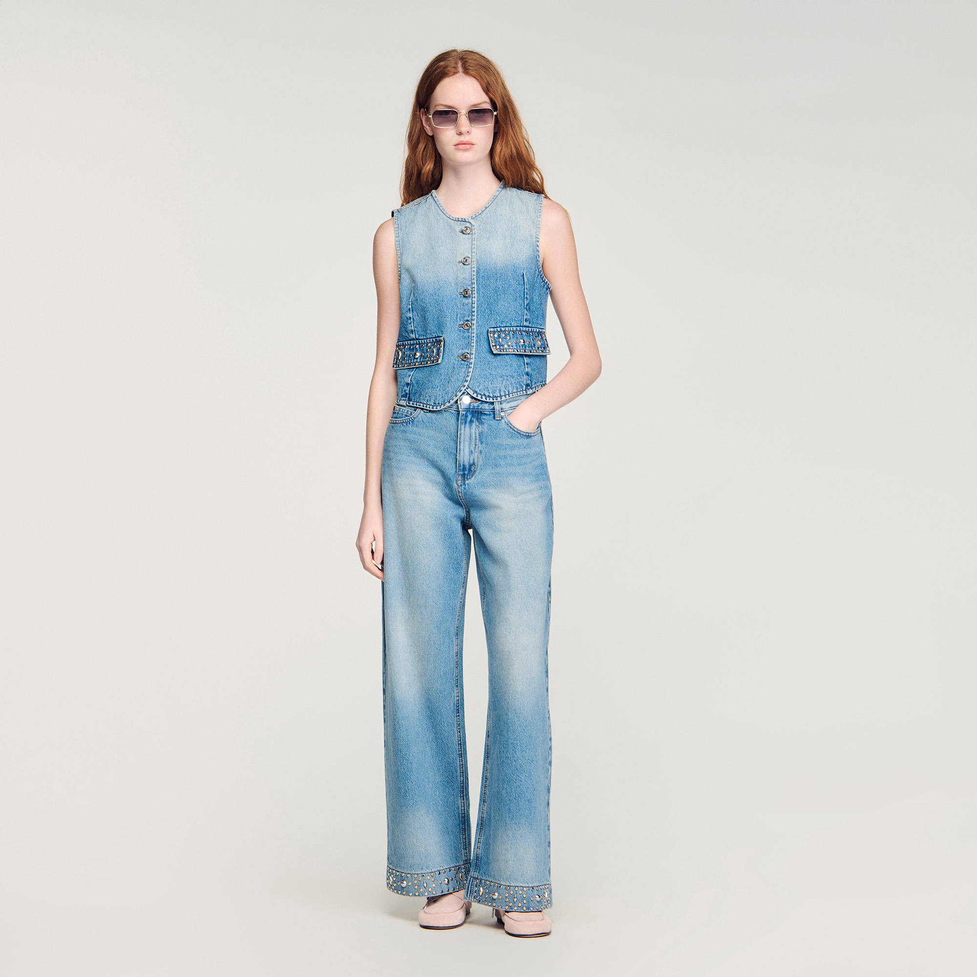 Rhinestone straight-leg jeans