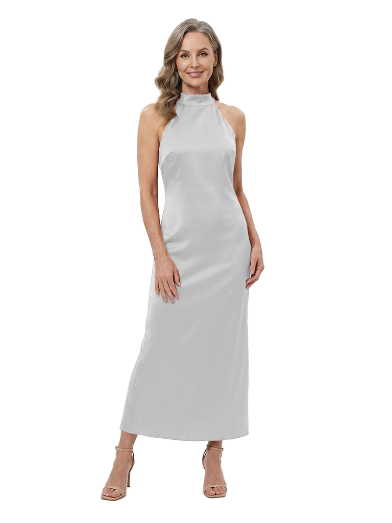 ChicSew Halter Sleeveless Satin Tea Length Sheath Mother of the Bride Dress