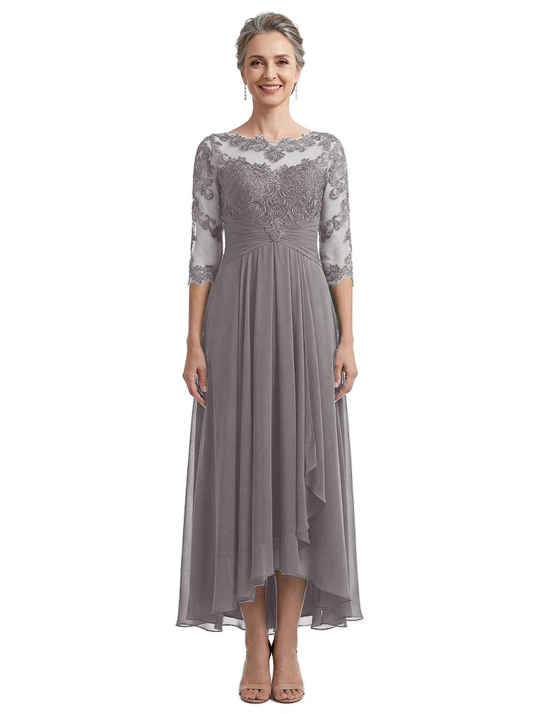 ChicSew Elegant High-Low Lace Half Sleeves Mother Of The Bride Dress A-Line Chiffon Lace Illusion Neckline