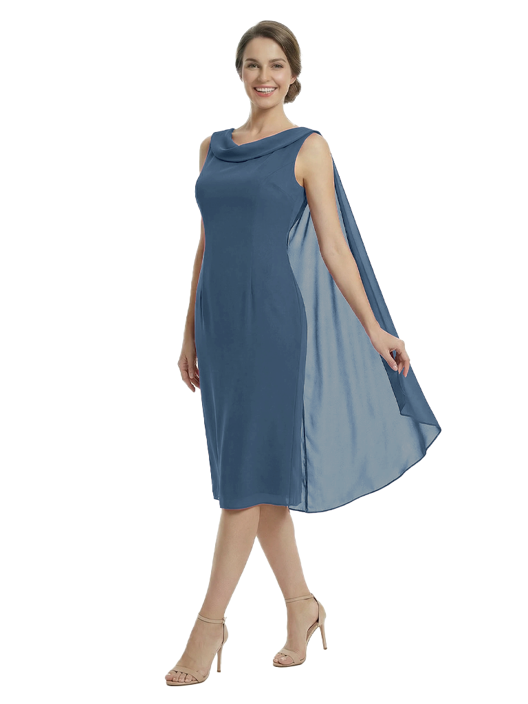 Chicsew Mother of The Groom Dresses Sleeveless Cowl Chiffon Capelet Midi Dress Formal Bridal Party Attire