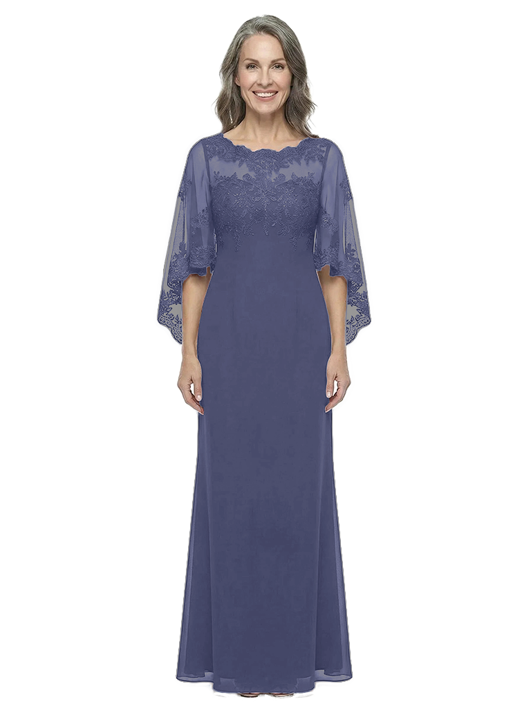 ChicSew Unique Illusion Lace Chiffon Mother Of The Bride Dresses Cape Sleeves Sheath Gown