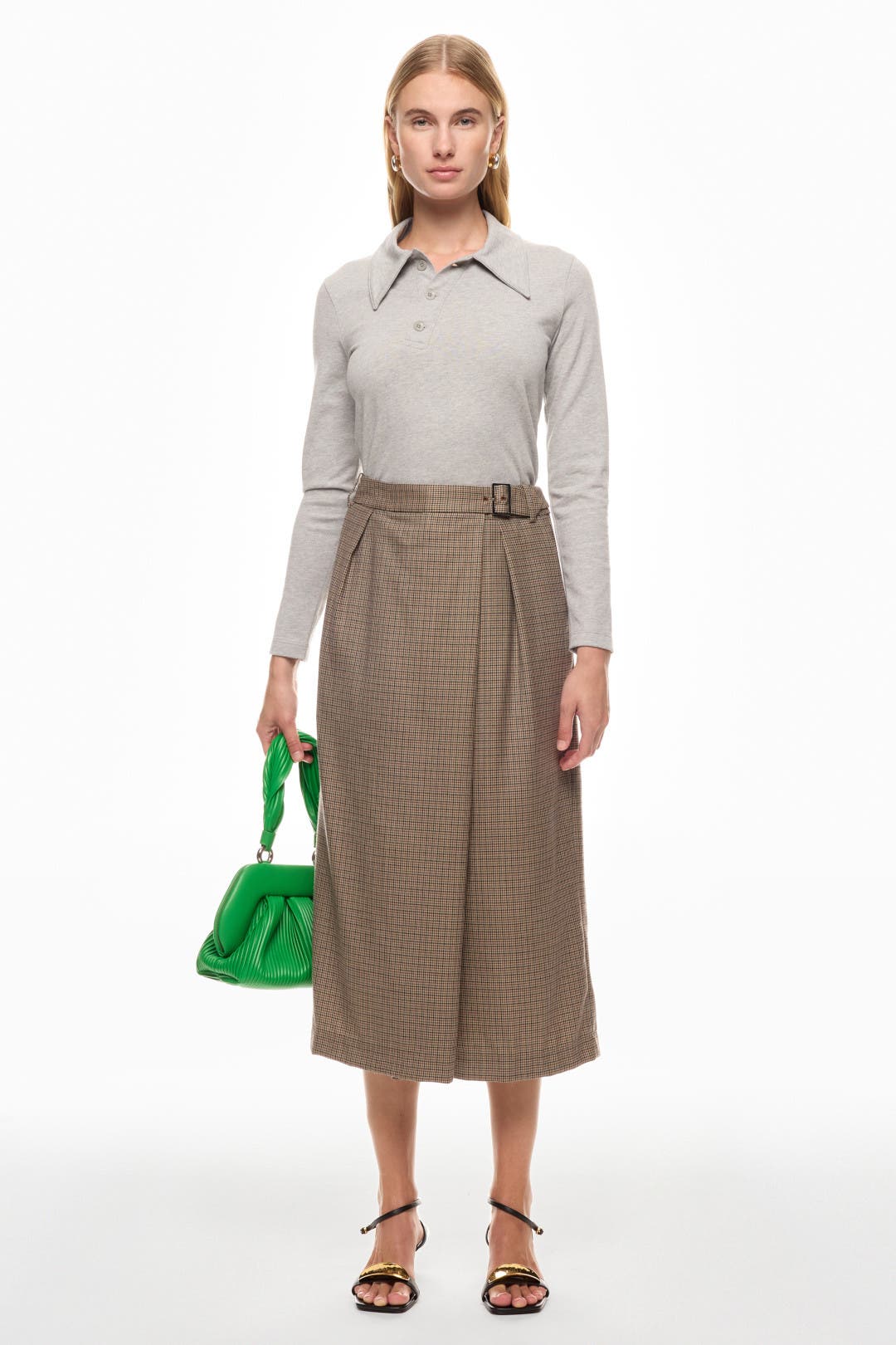 Tibi Thomas Menswear Check Wrap Culotte Skirt Brown-print