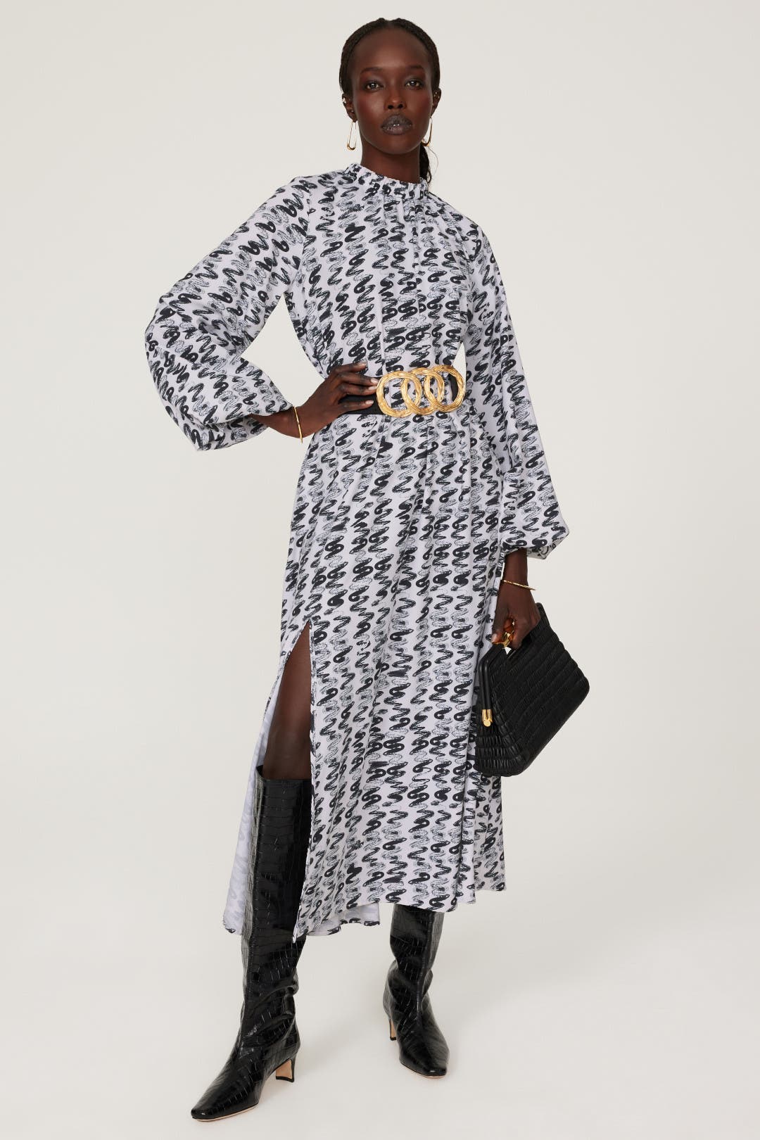 Thebe Magugu Fingerpaint Kaftan Dress Blue-white-print