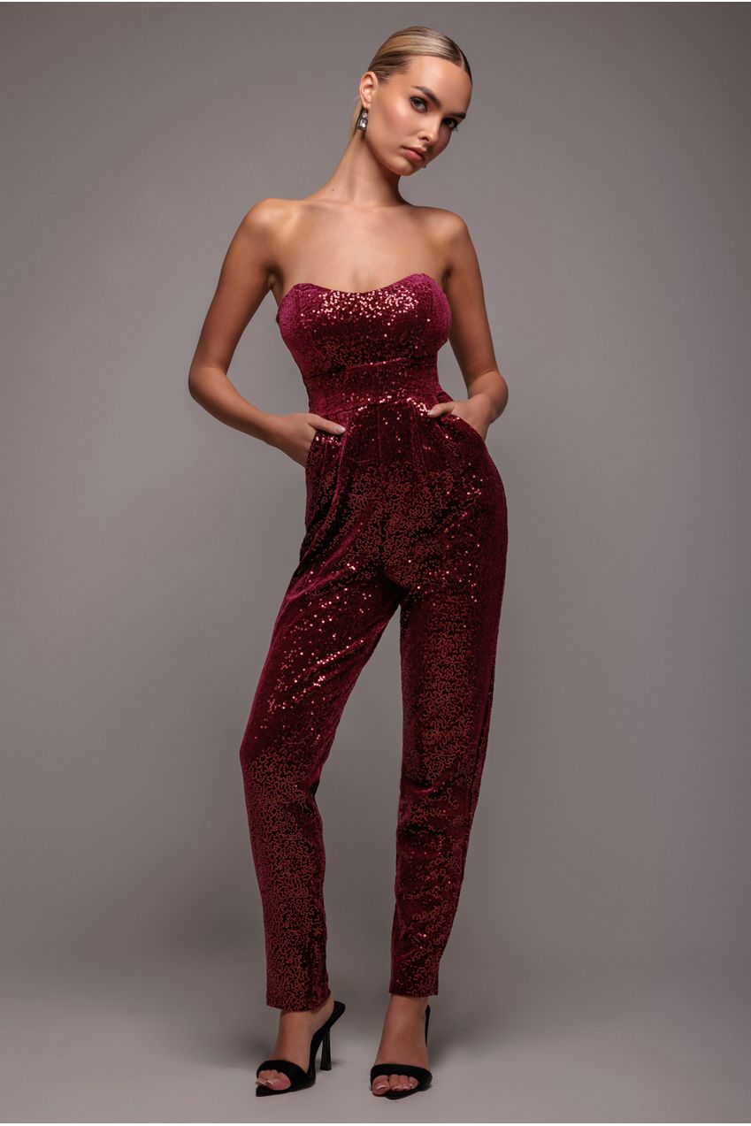 Goddiva Sequin & Velvet Corset Jumpsuit