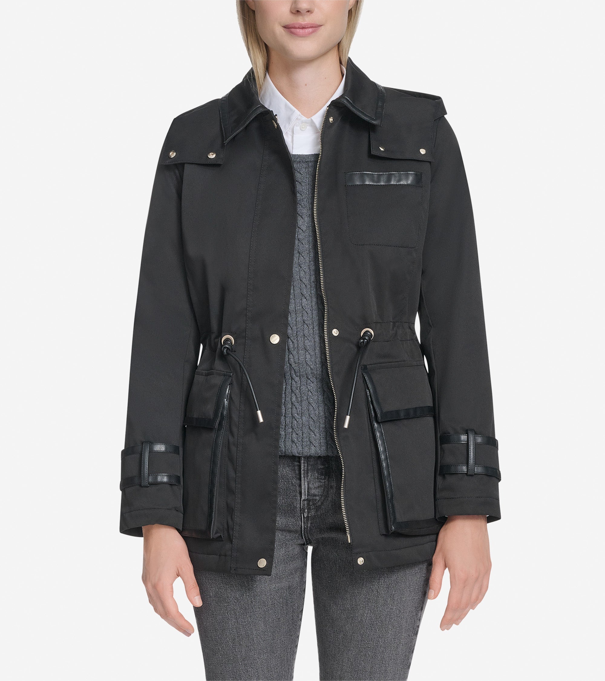 Cole Haan Women's Insulated Twill Rain Parka - Black Size