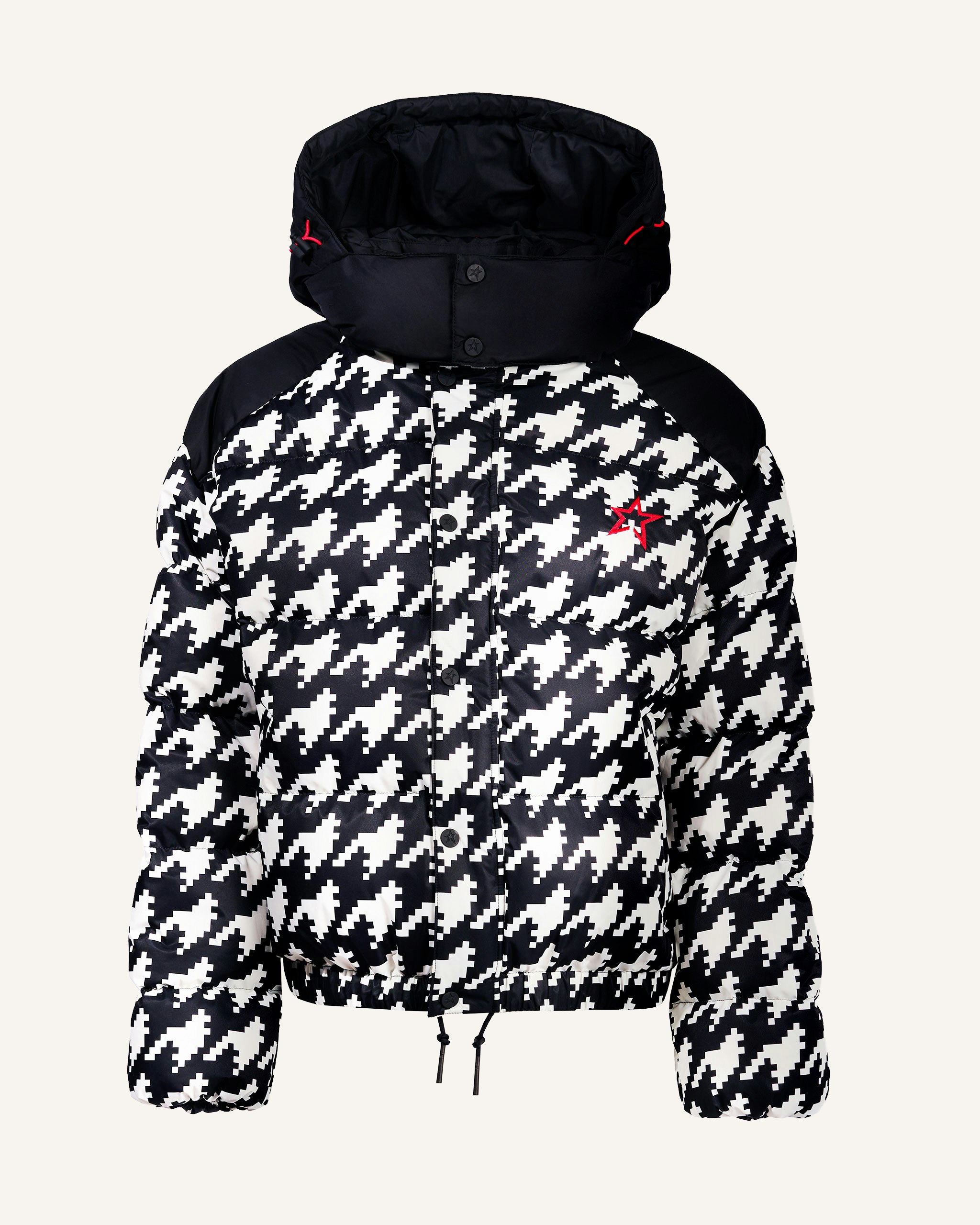 Perfect Moment Women's Houndstooth Moment Puffer Jacket, Ski Jackets, Houndstooth - BlackSnow White