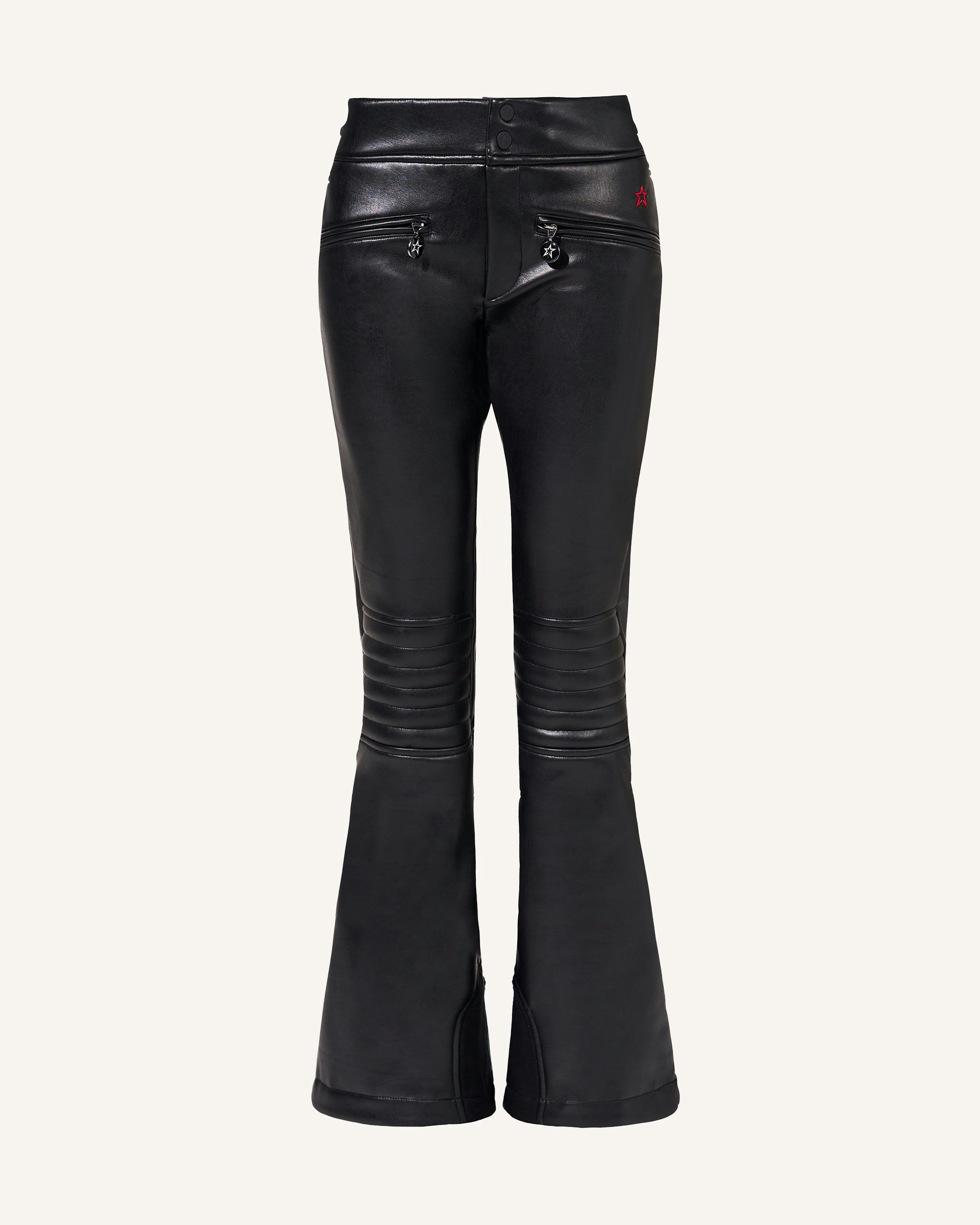 Perfect Moment Women's Vegan Leather Mid-Rise Aurora Ski Pant, Ski Pants, Black Faux Leather