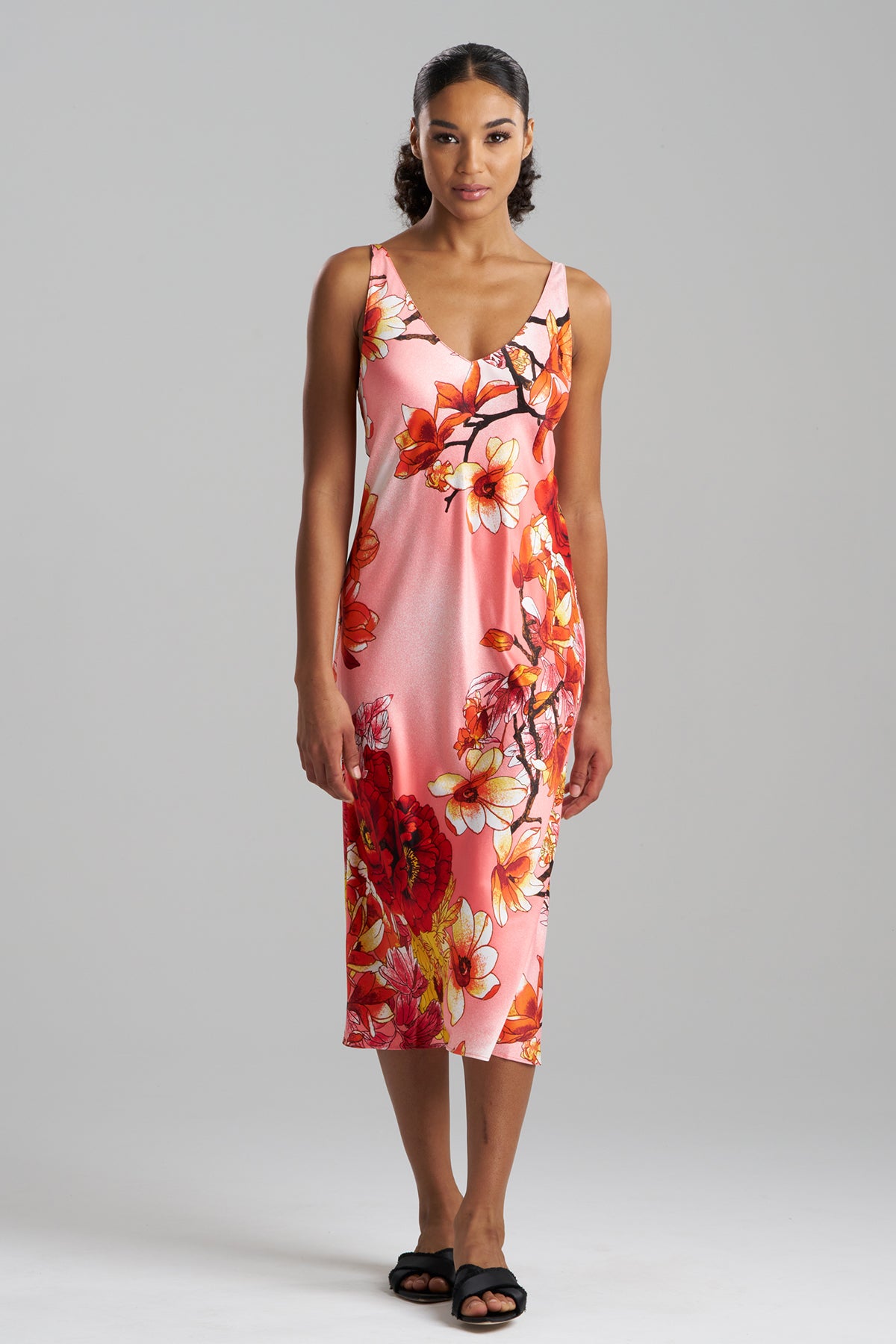 Winter Peony Satin Slip Dress