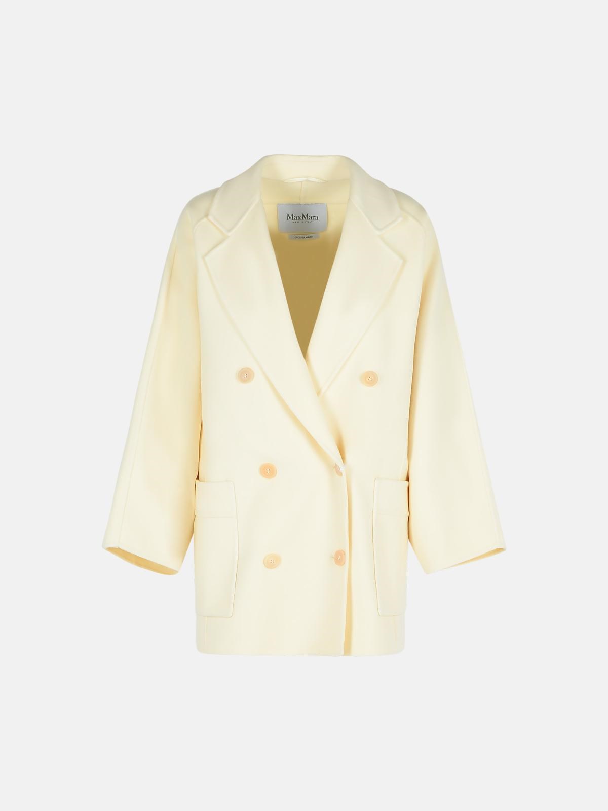 MAX MARA 'Teddy Crop' White Wool Blend Coat