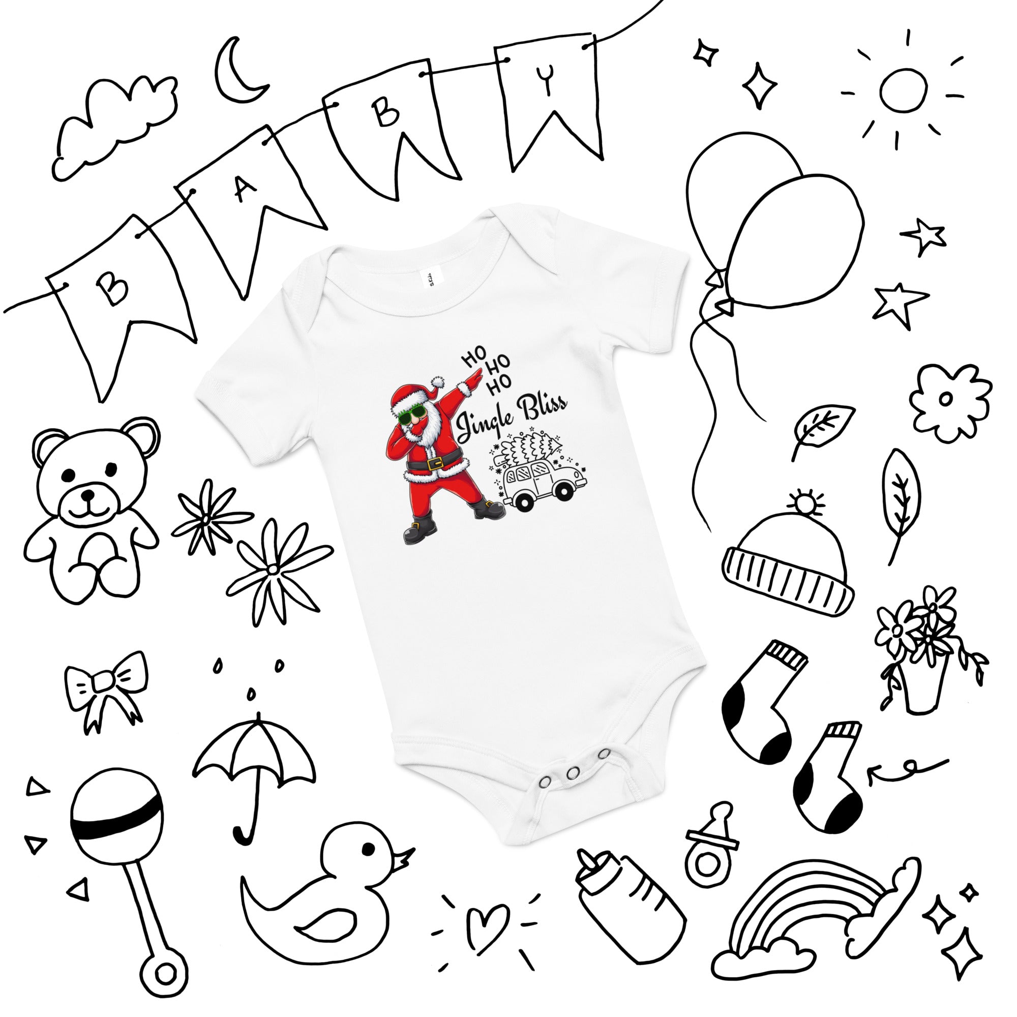 Holiday Vibes - Adorable Santa Dabbing Baby Bodysuit - White -m