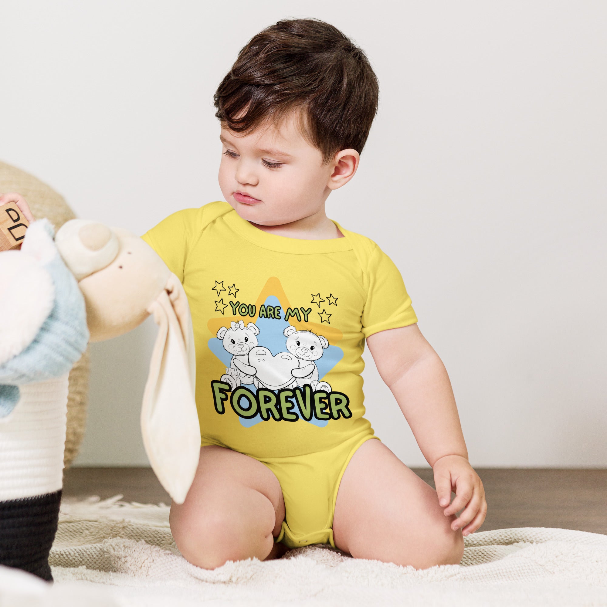 Forever Friends Baby Onesie - Teddy Bear Design - Yellow -m