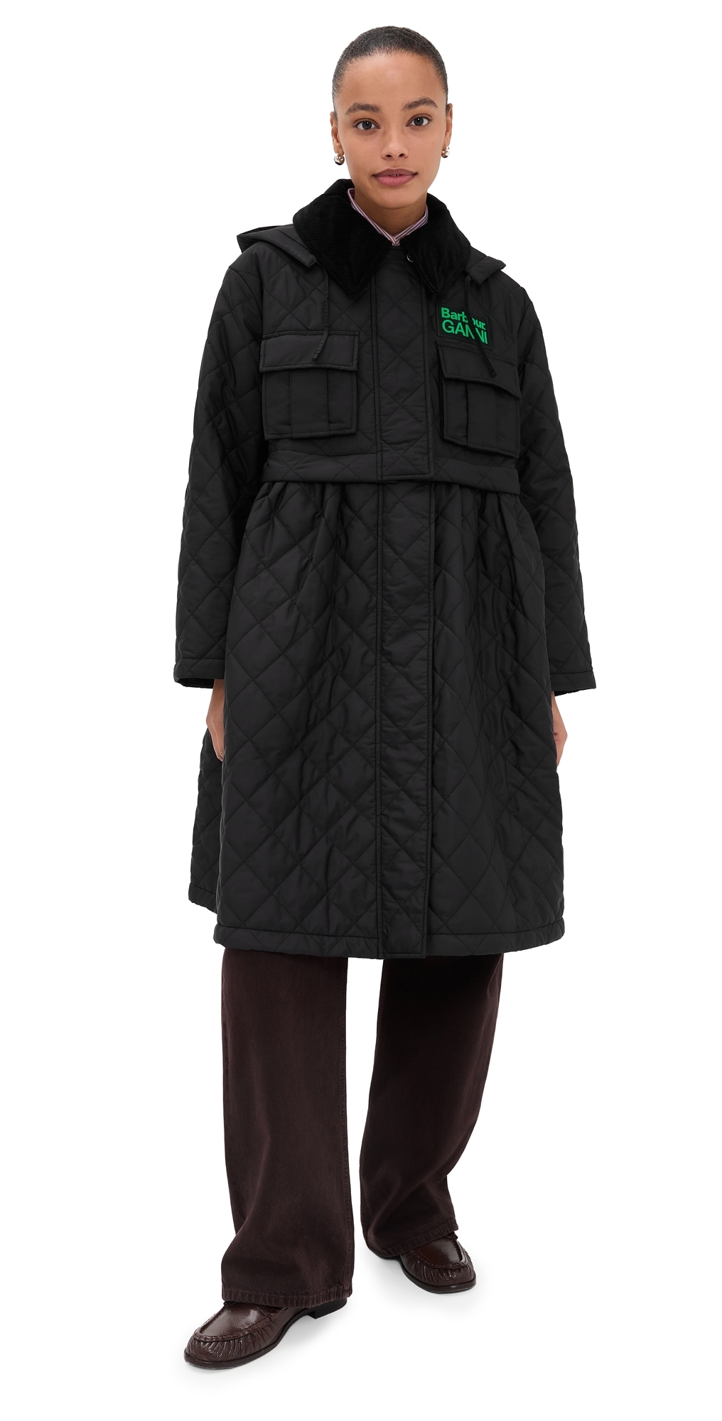 Barbour Barbour x Ganni Peplum Quilted Jacket blackclassic tartan