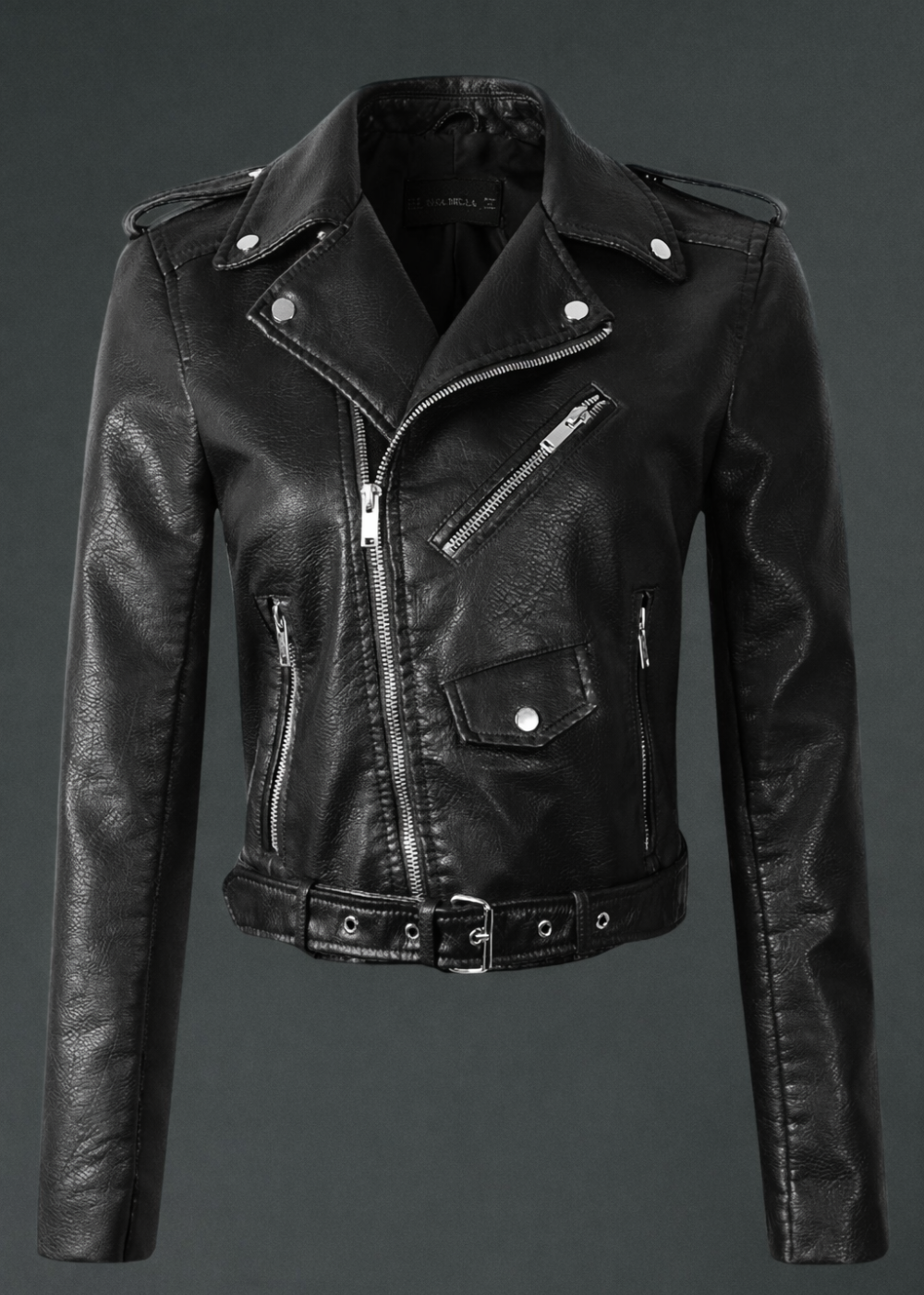 Midnight Rider Vegan Leather Moto Biker Jacket - S black