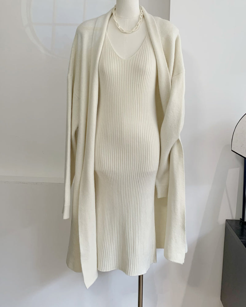 Zeagoo Women's Casual Knitted Cardigan And Sweater Dress Two-Piece Set - White S