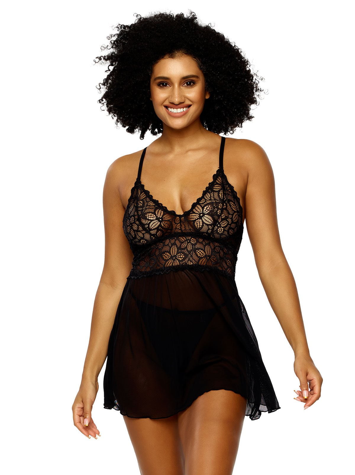 Jezebel by Felina Renee Lace and Mesh Babydoll Lingerie, Black X