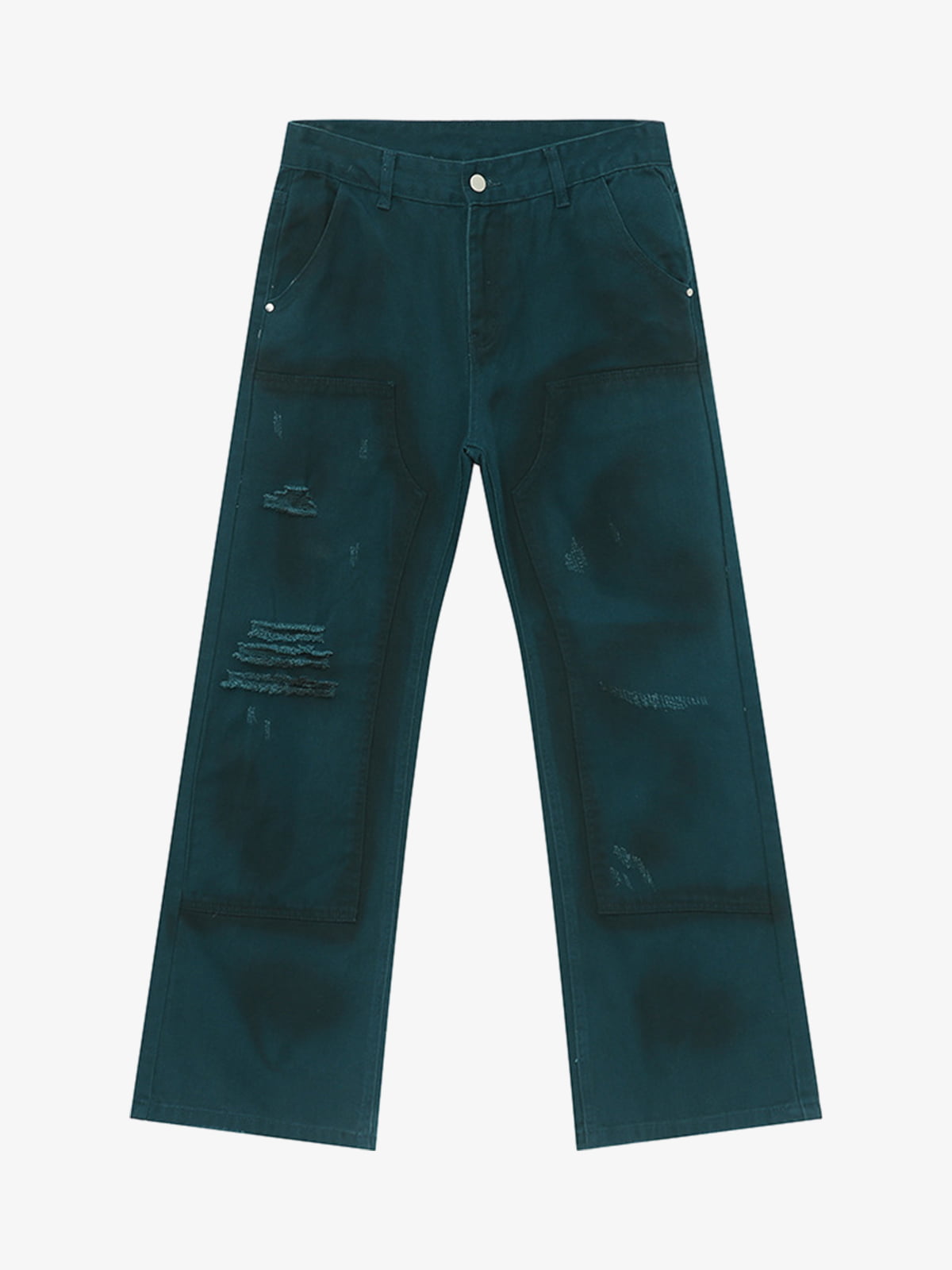 Spray Wash Distressed Straight Leg Denim Jeans