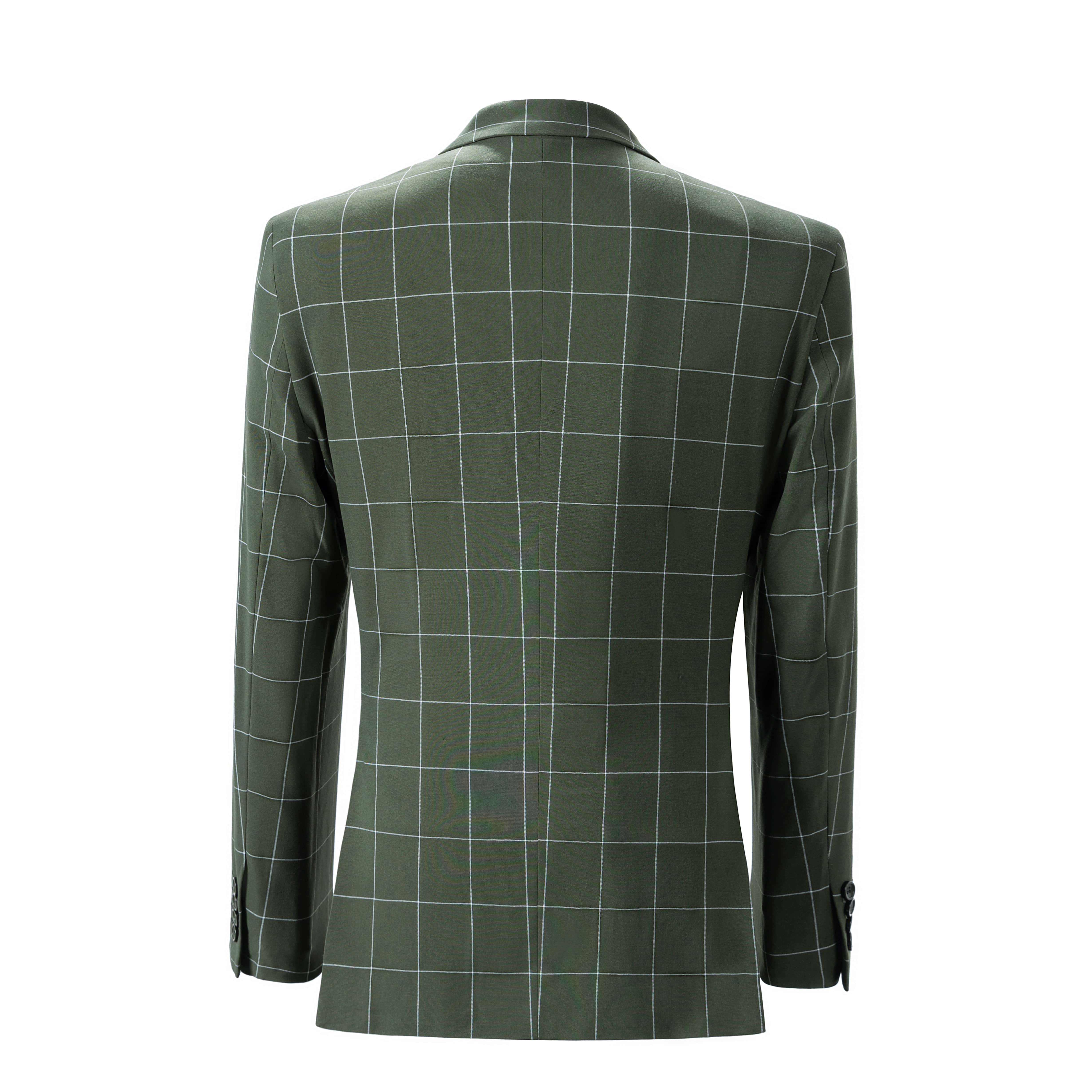 Ceehuteey Mens Suit Pieces Peak Lapel Plaid Solid Suits for GroomBlazer+Vest+Pants - Army Green R