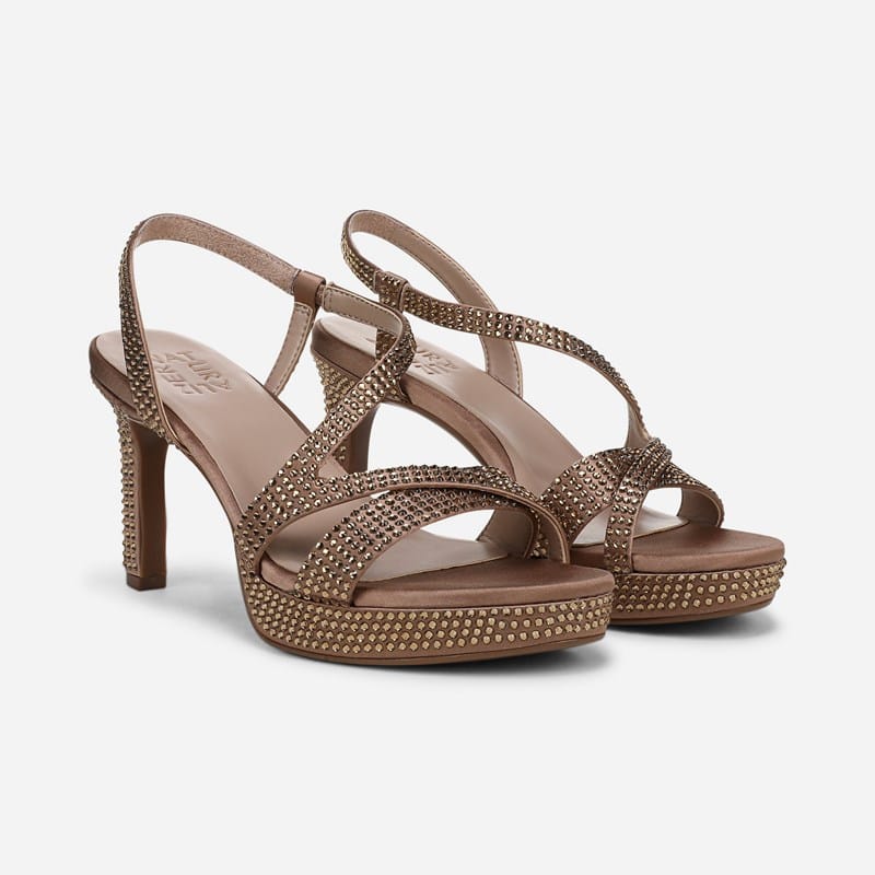 Naturalizer Abby Dress Sandals, Café Beige Satin, .W Slip-On, Open Toe, Slingback Strap