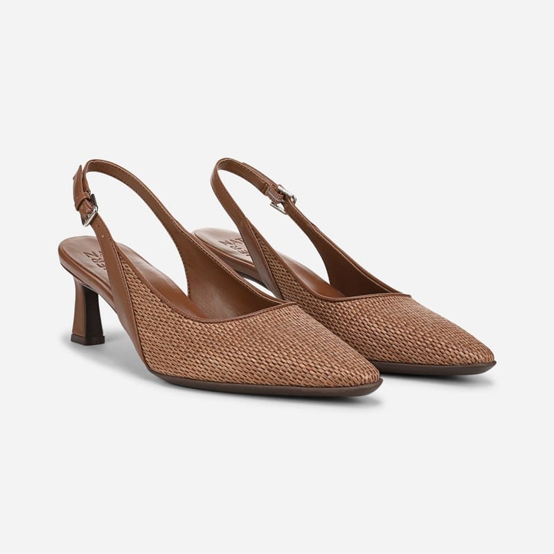 Naturalizer Tansy Slingback Dress Shoes, Walnut Brown Faux Raffia Microfiber, .M Strap, Non